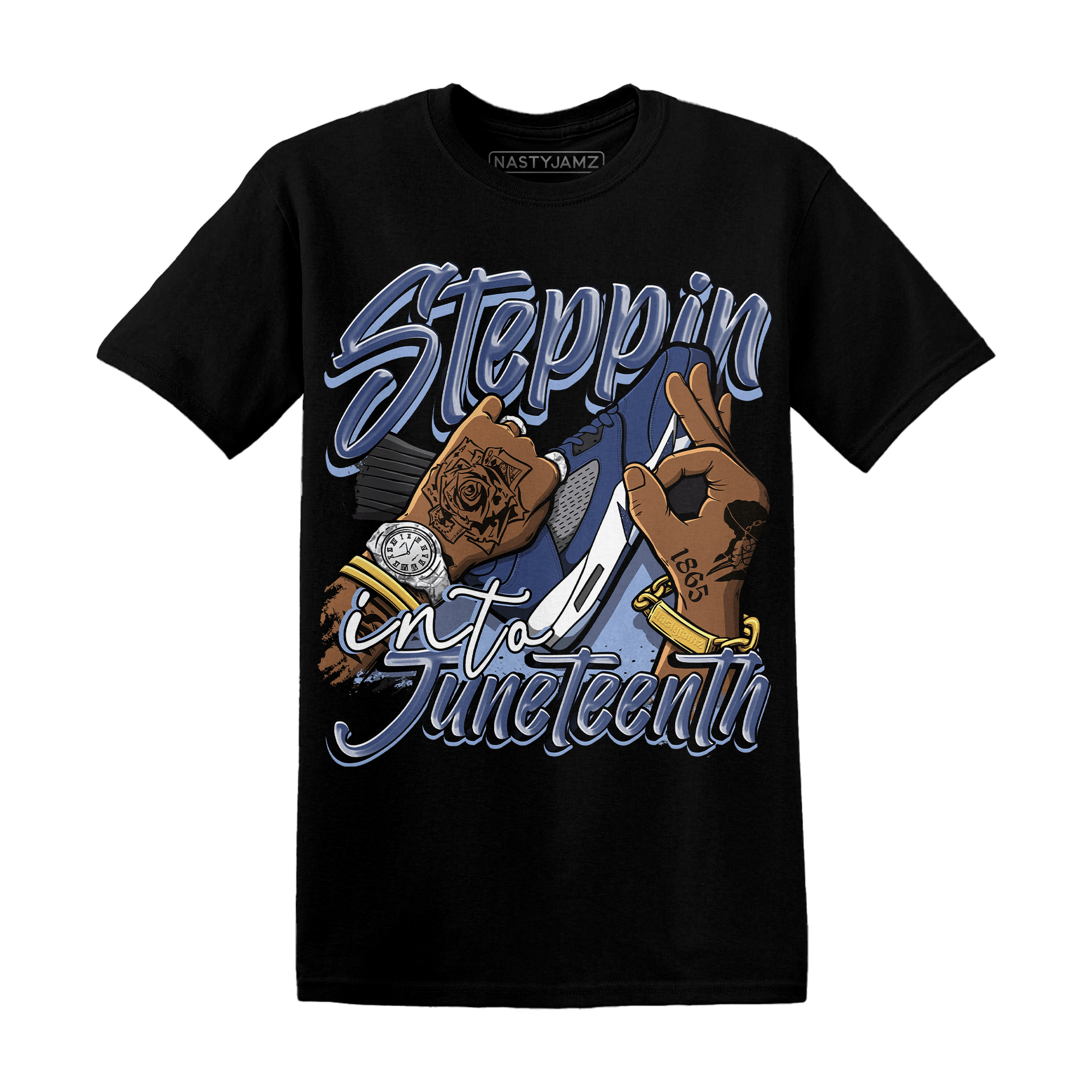 Midnight Navy 5s T Shirt Match Step Into Juneteenth - NastyJamz