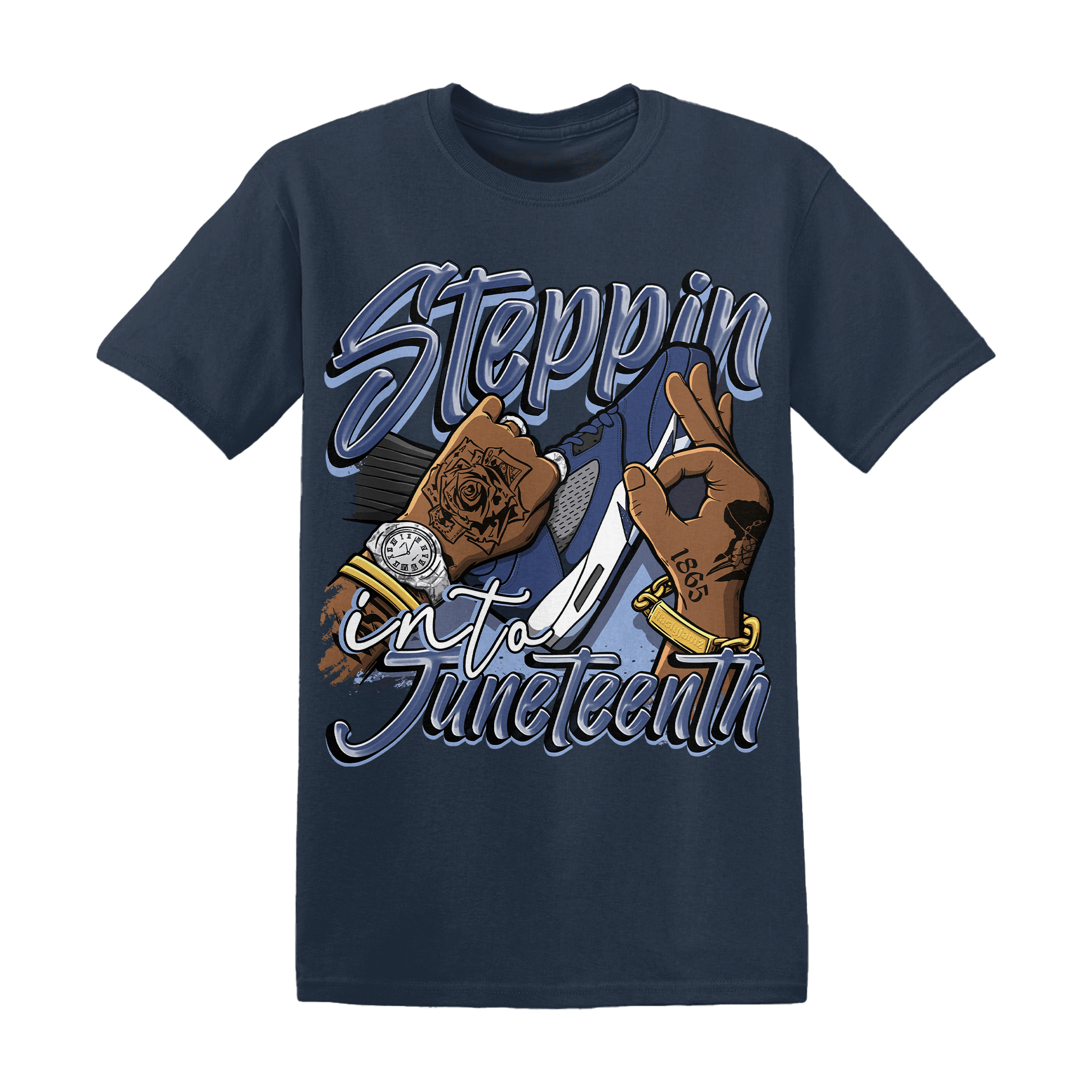 Midnight Navy 5s T Shirt Match Step Into Juneteenth - NastyJamz