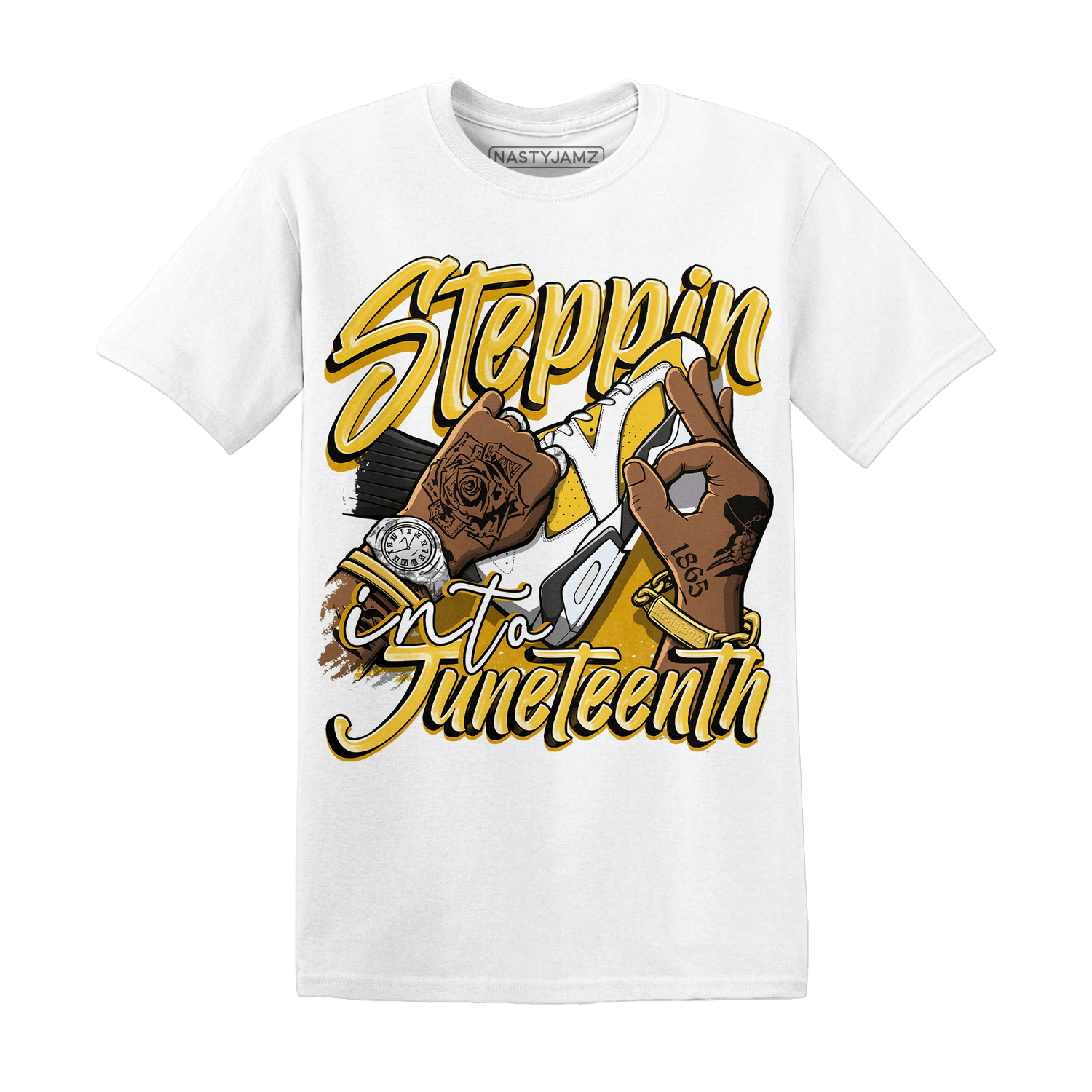 Yellow Ochre 6s T Shirt Match Step Into Juneteenth - NastyJamz