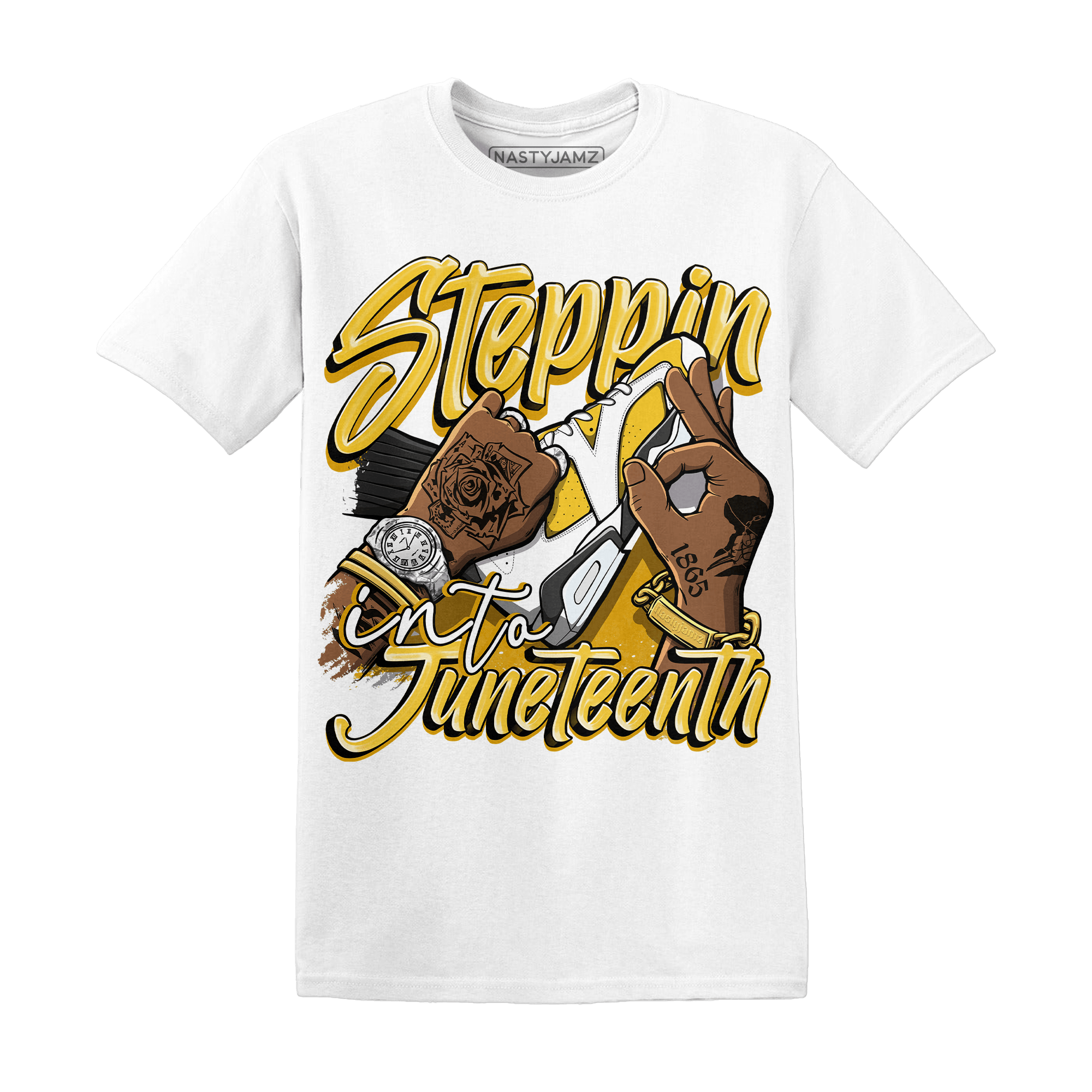 Yellow Ochre 6s T Shirt Match Step Into Juneteenth - NastyJamz
