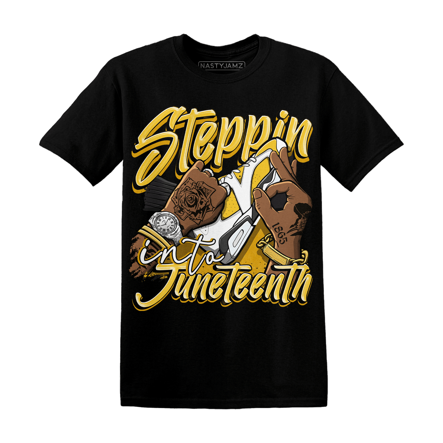 Yellow Ochre 6s T Shirt Match Step Into Juneteenth - NastyJamz