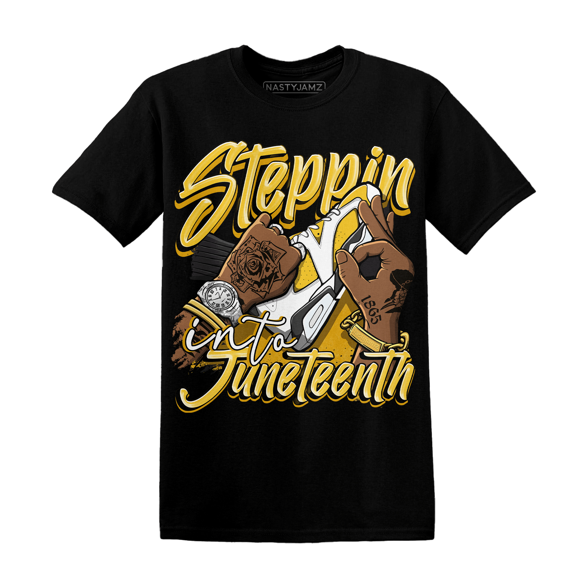 Yellow Ochre 6s T Shirt Match Step Into Juneteenth - NastyJamz
