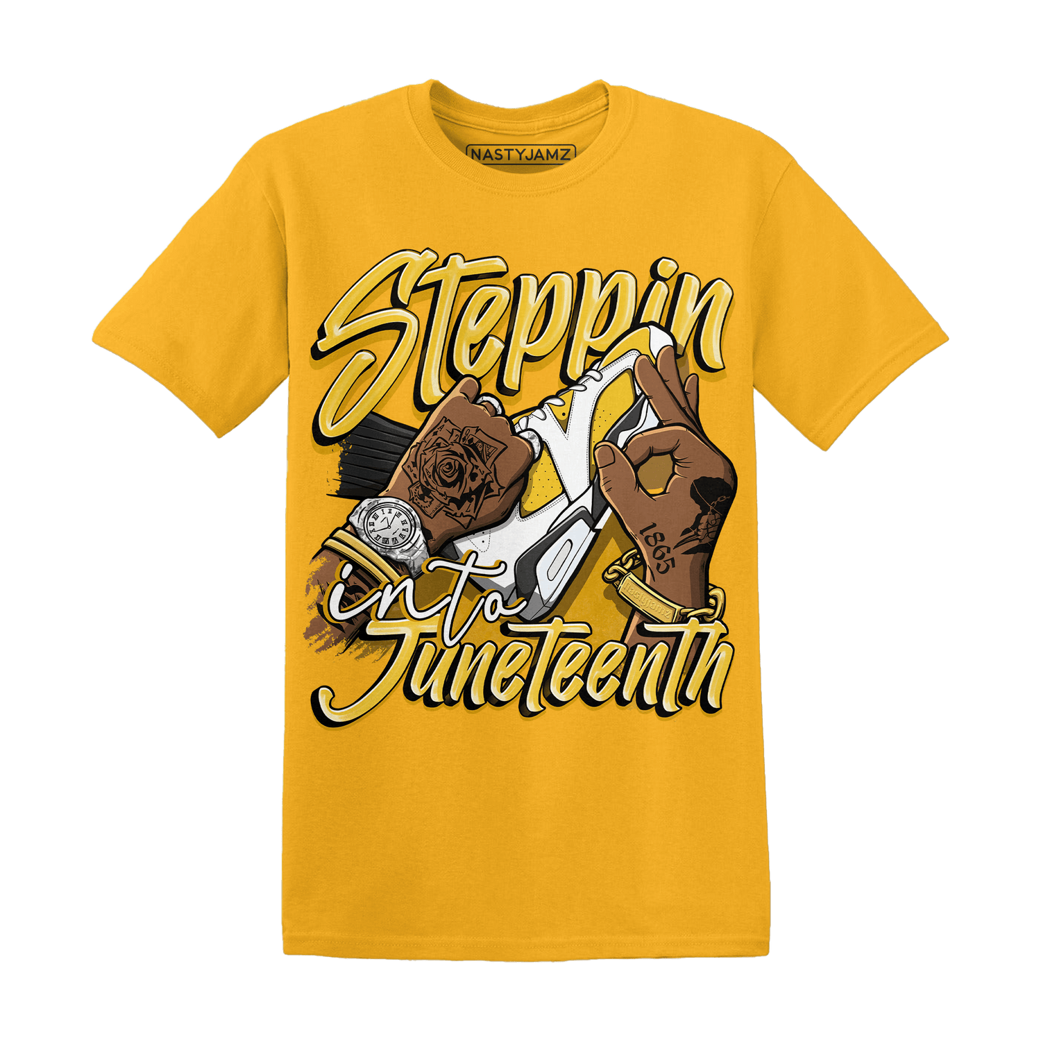 Yellow Ochre 6s T Shirt Match Step Into Juneteenth - NastyJamz