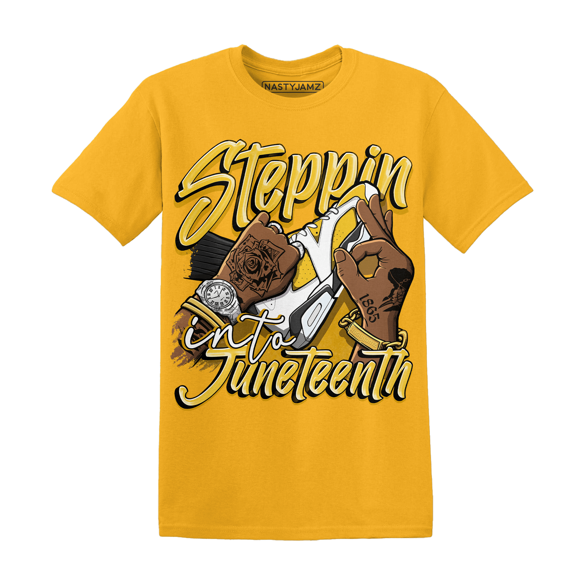 Yellow Ochre 6s T Shirt Match Step Into Juneteenth - NastyJamz