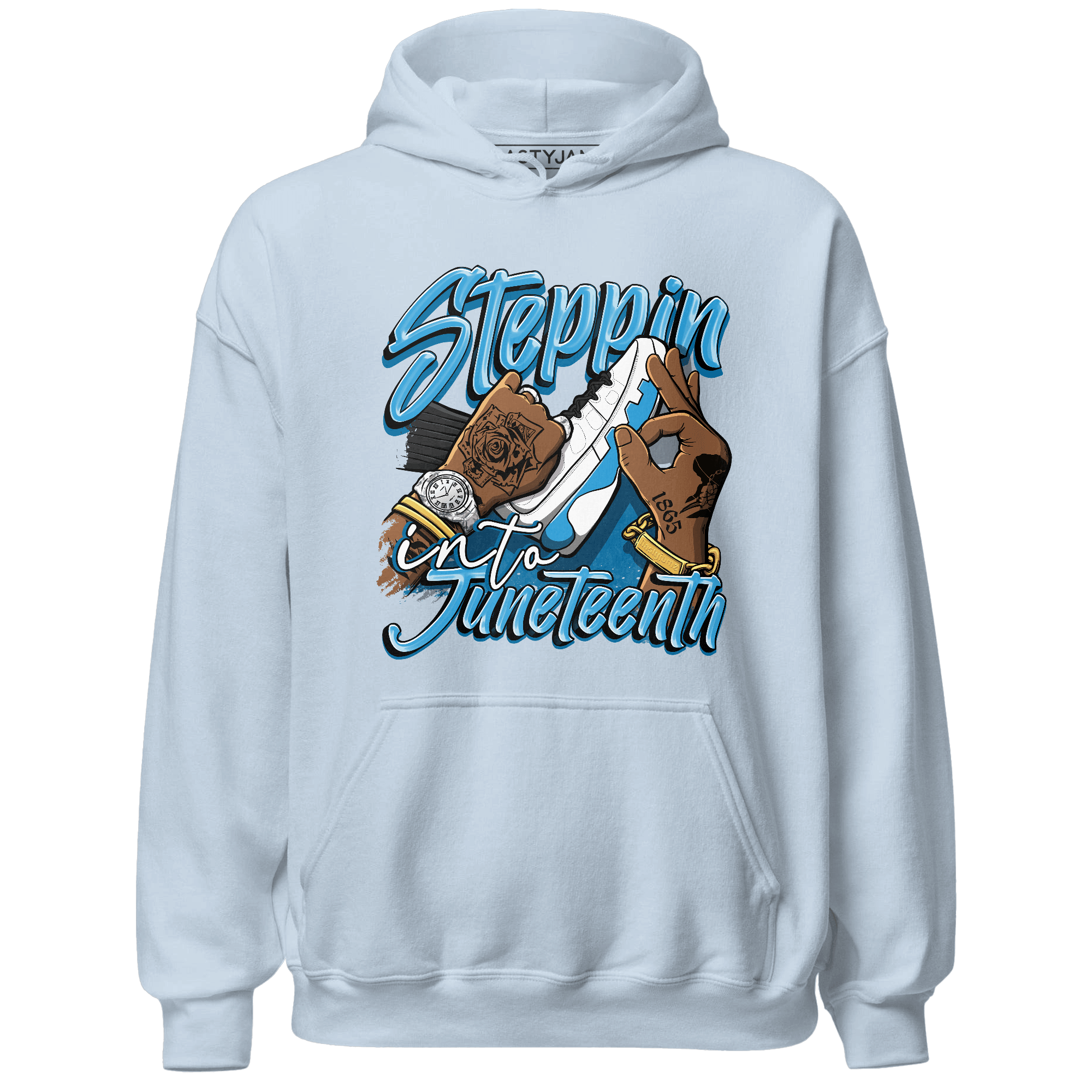 Powder Blue 9s Hoodie Match Step Into Juneteenth - NastyJamz