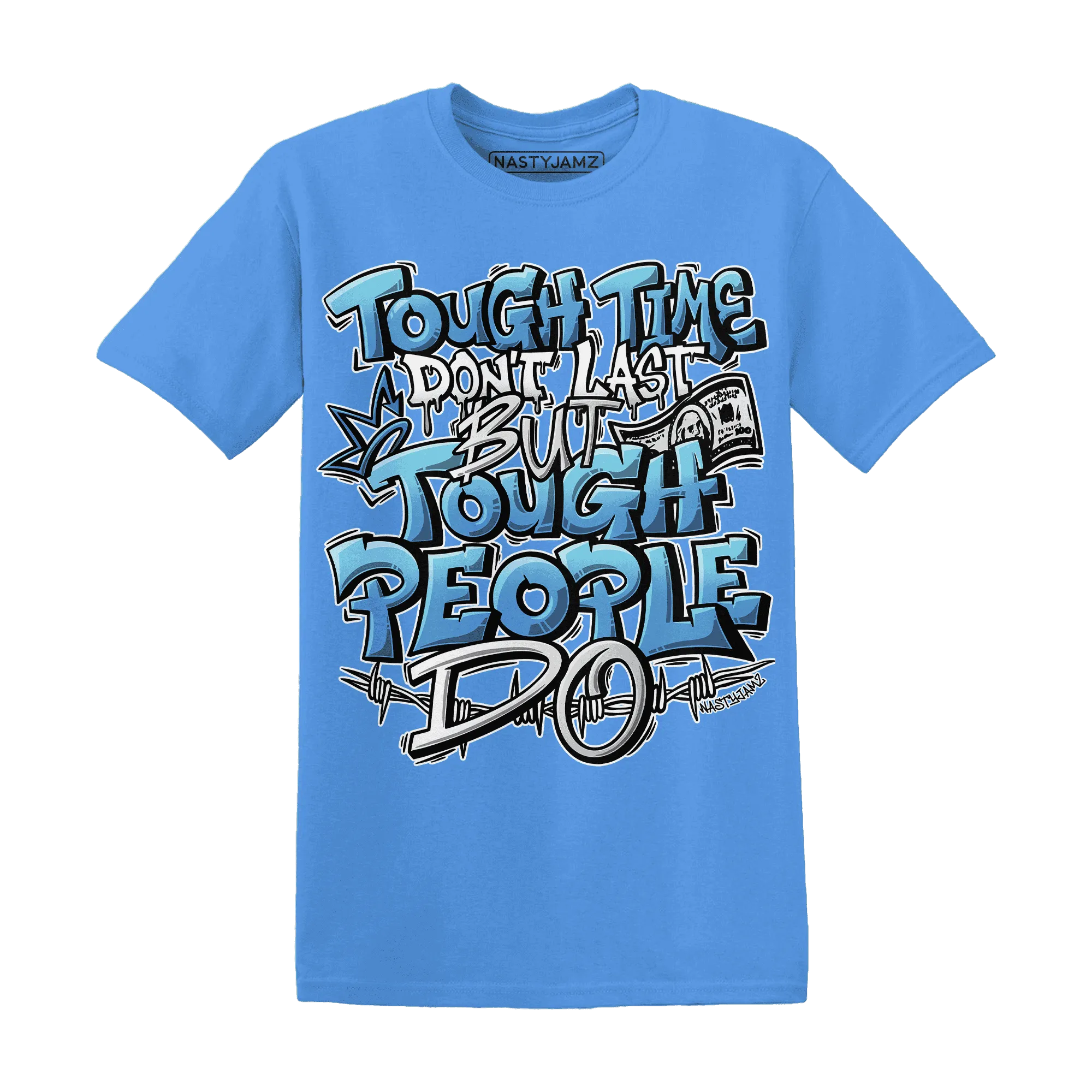 NastyJamz-Carolina-Blue-Univercitii-17s-T-Shirt-Match-Tough-People-Never-Fall