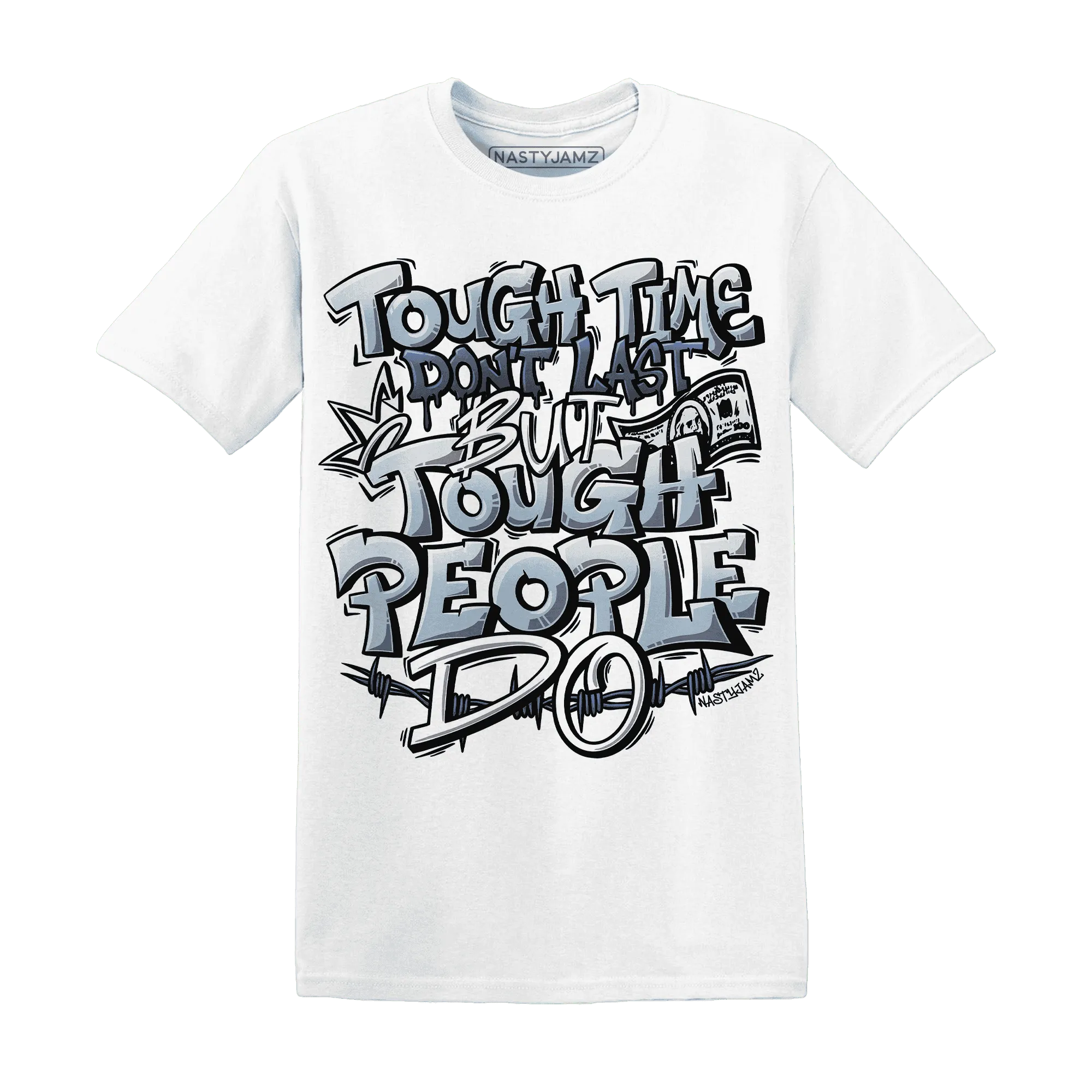 Mid-Diffused-Blue-Grey-1s-T-Shirt-Match-Tough-People-Never-Fall