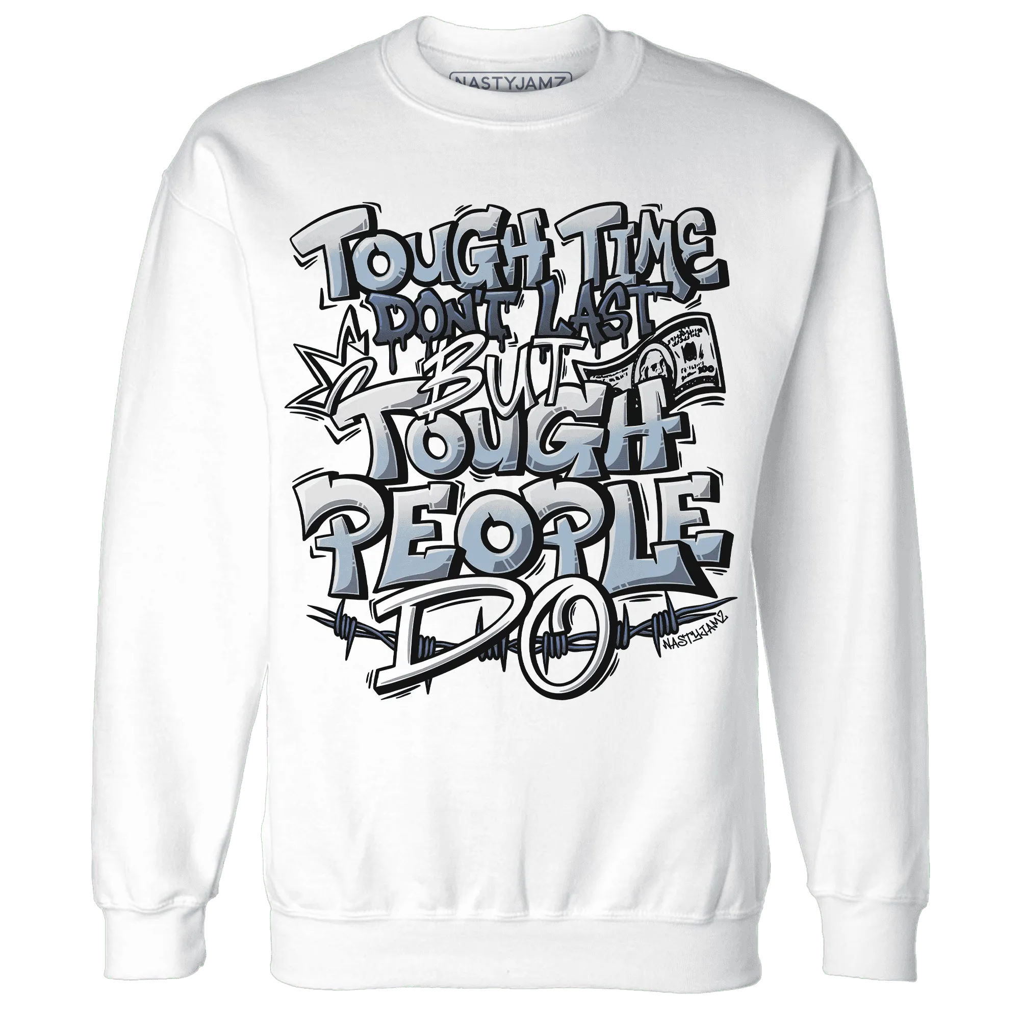 Mid-Diffused-Blue-Grey-1s-Sweatshirt-Match-Tough-People-Never-Fall