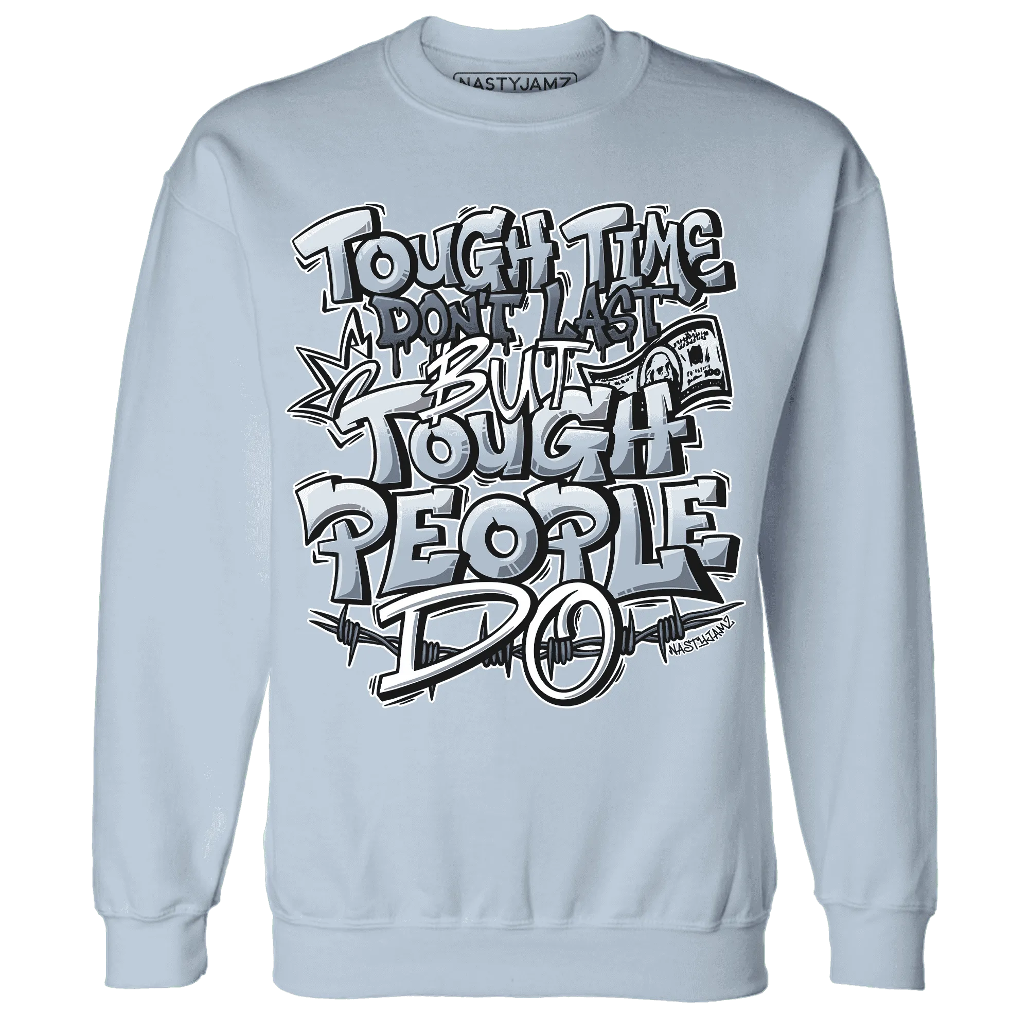 Mid-Diffused-Blue-Grey-1s-Sweatshirt-Match-Tough-People-Never-Fall