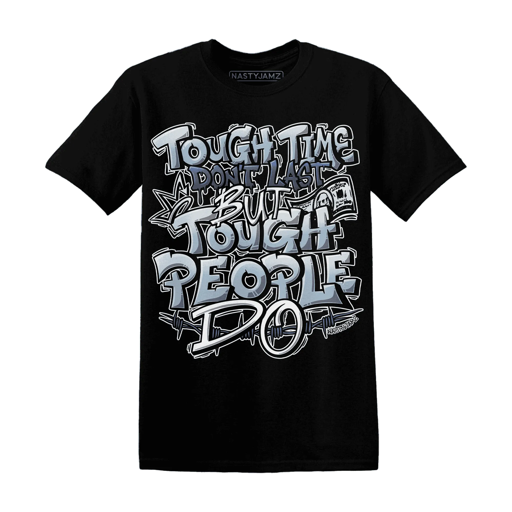 Mid-Diffused-Blue-Grey-1s-T-Shirt-Match-Tough-People-Never-Fall