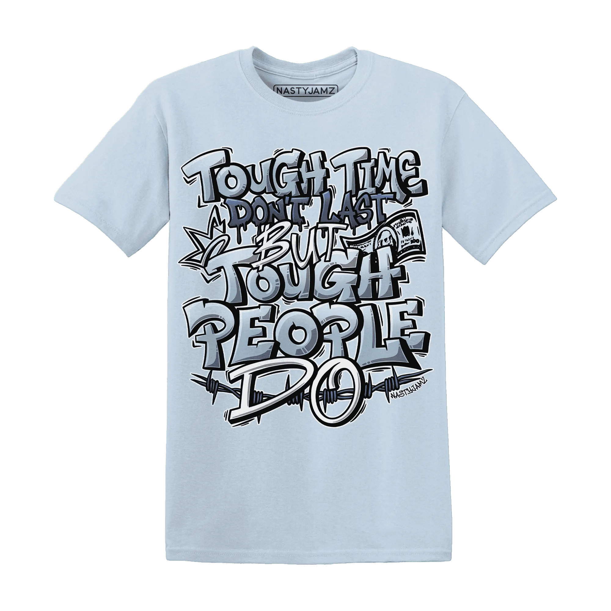 Mid-Diffused-Blue-Grey-1s-T-Shirt-Match-Tough-People-Never-Fall