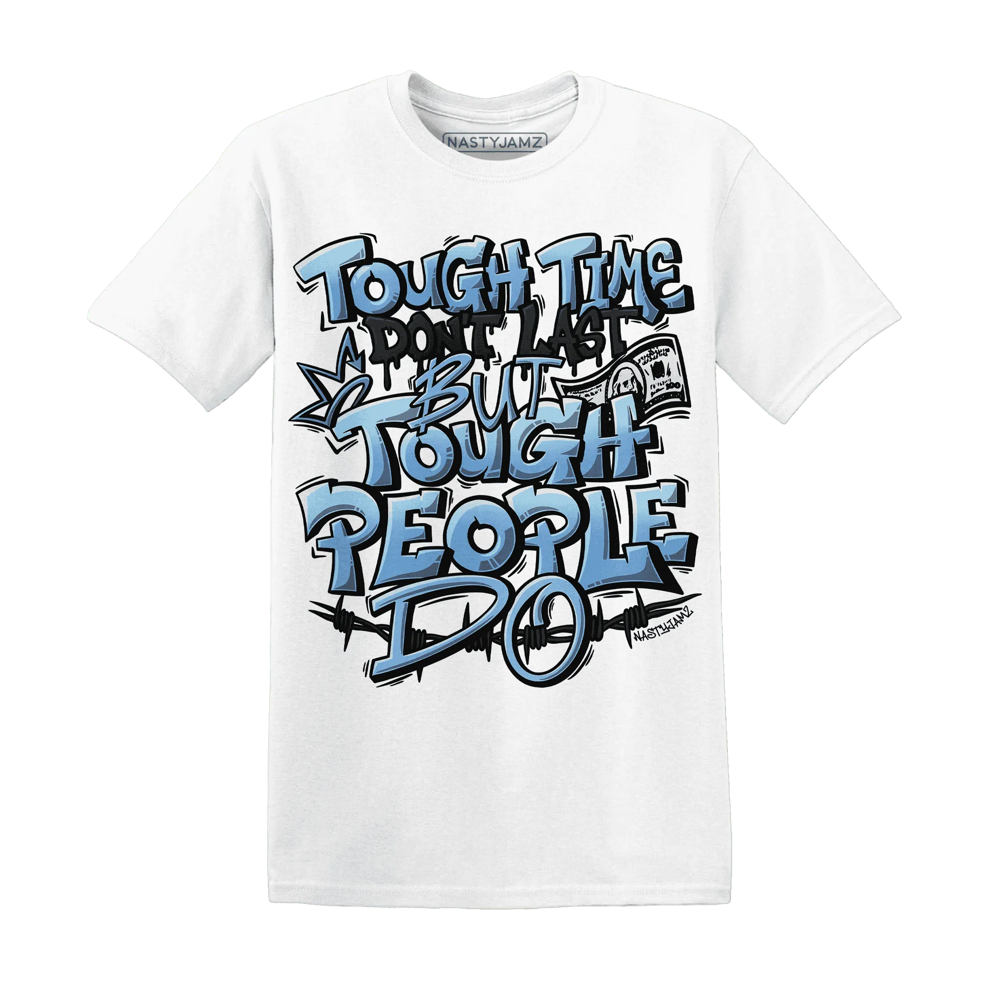 NastyJamz-AM-Plus-Black-Univercitii-Blue-T-Shirt-Match-Tough-People-Never-Fall