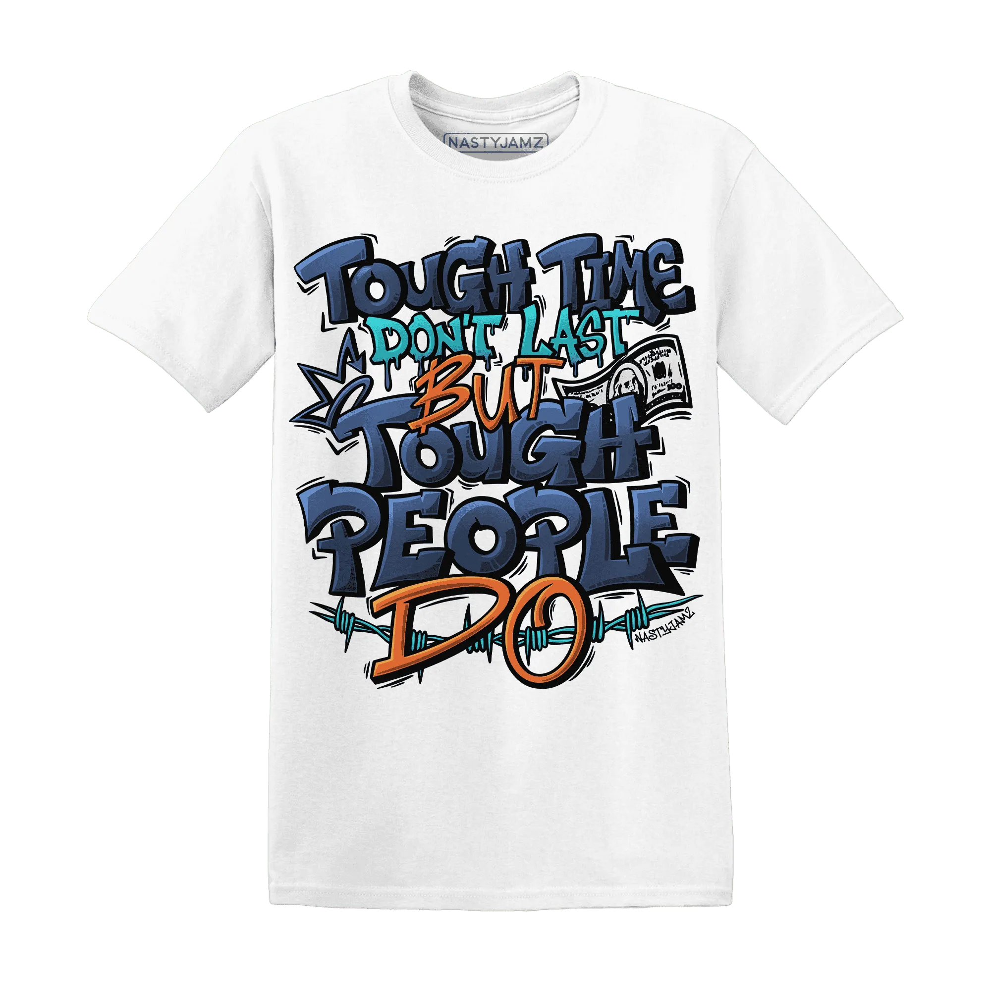 NastyJamz-AM-Plus-Drift-Midnight-Navy-Total-Orange-Dusty-Cactus-T-Shirt-Match-Tough-People-Never-Fall
