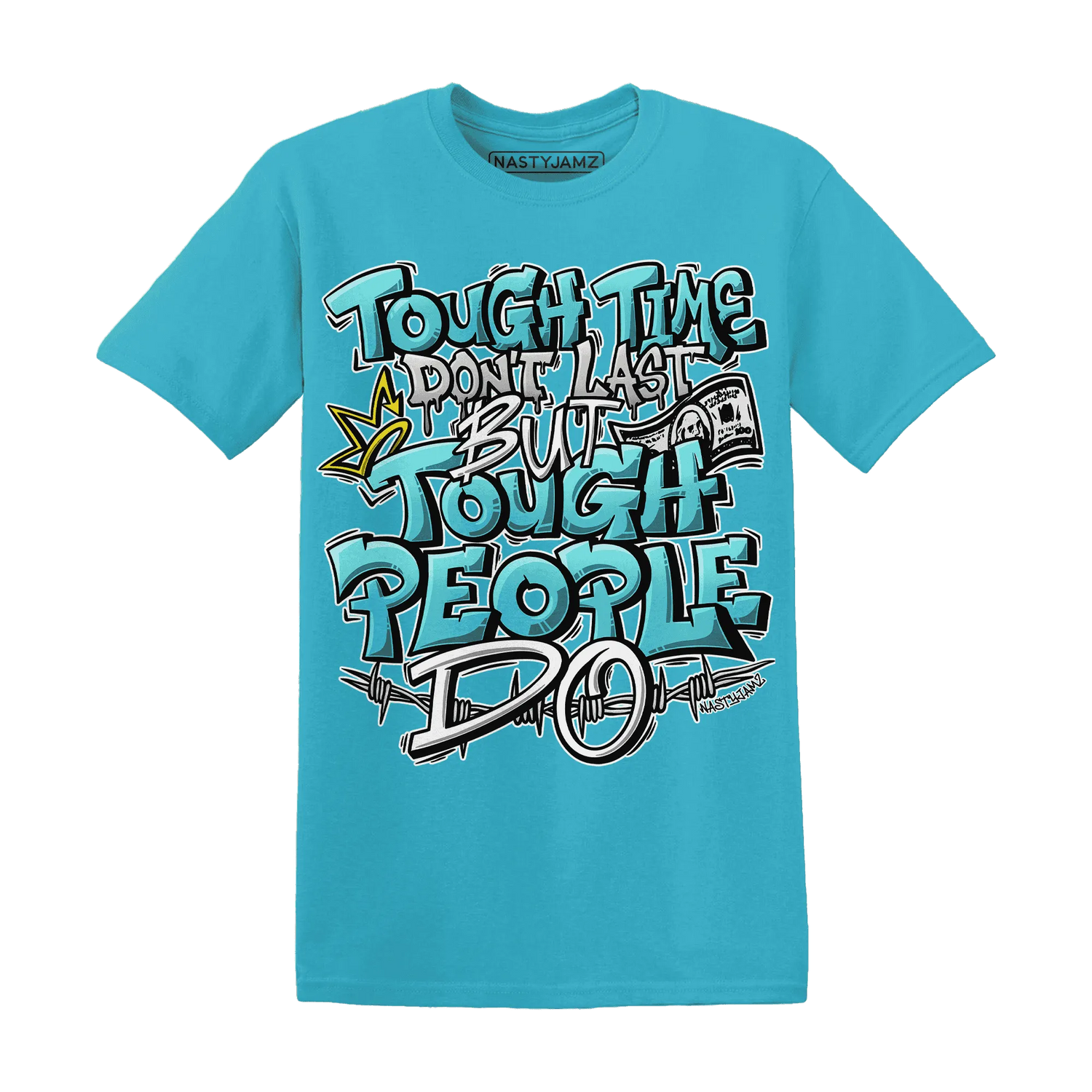 NastyJamz-NBL-Cyan-Burst-9060-T-Shirt-Match-Tough-People-Never-Fall