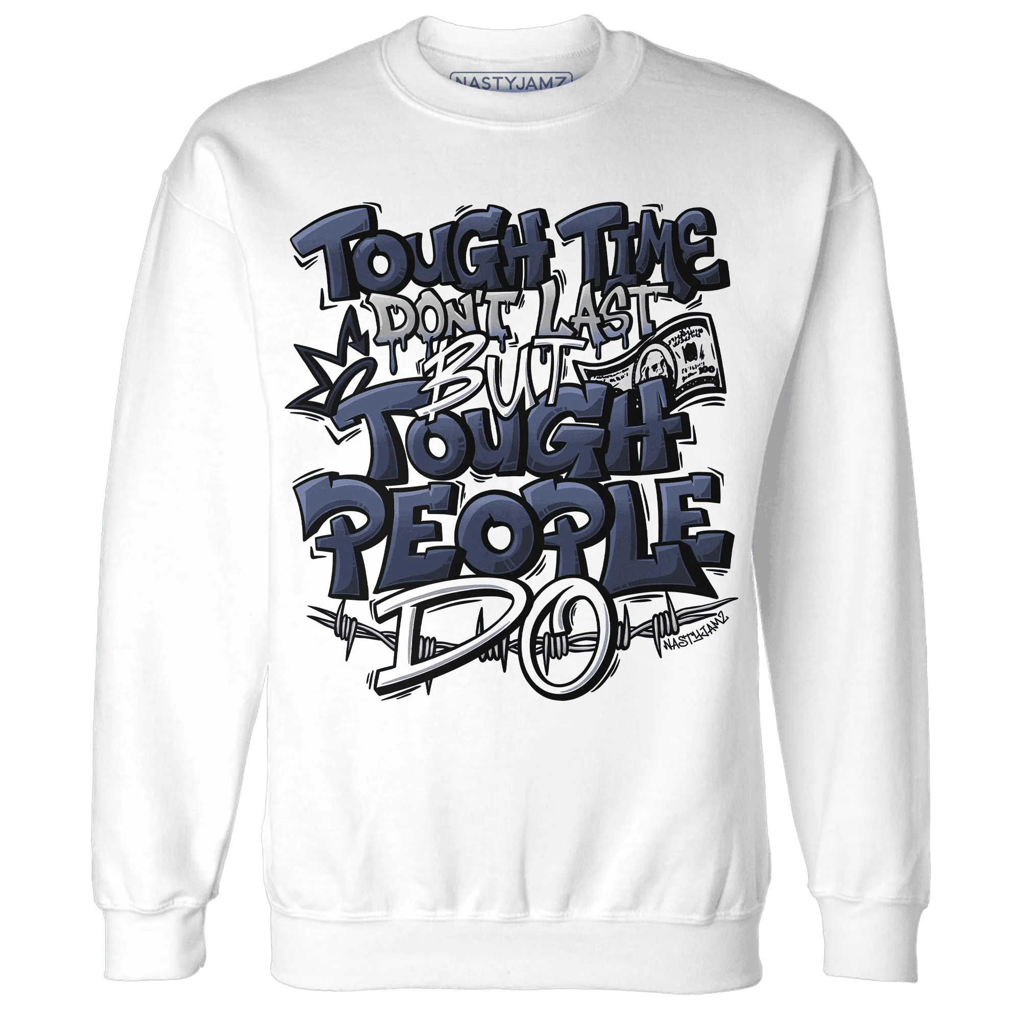 VaporMax-Plus-Midnight-Navy-White-Metallic-Silver-NastyJamz-Sweatshirt-Match-Tough-People-Never-Fall