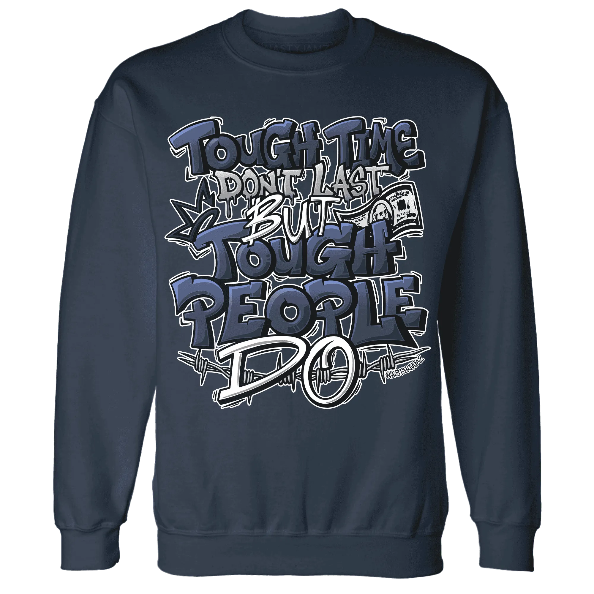 VaporMax-Plus-Midnight-Navy-White-Metallic-Silver-NastyJamz-Sweatshirt-Match-Tough-People-Never-Fall