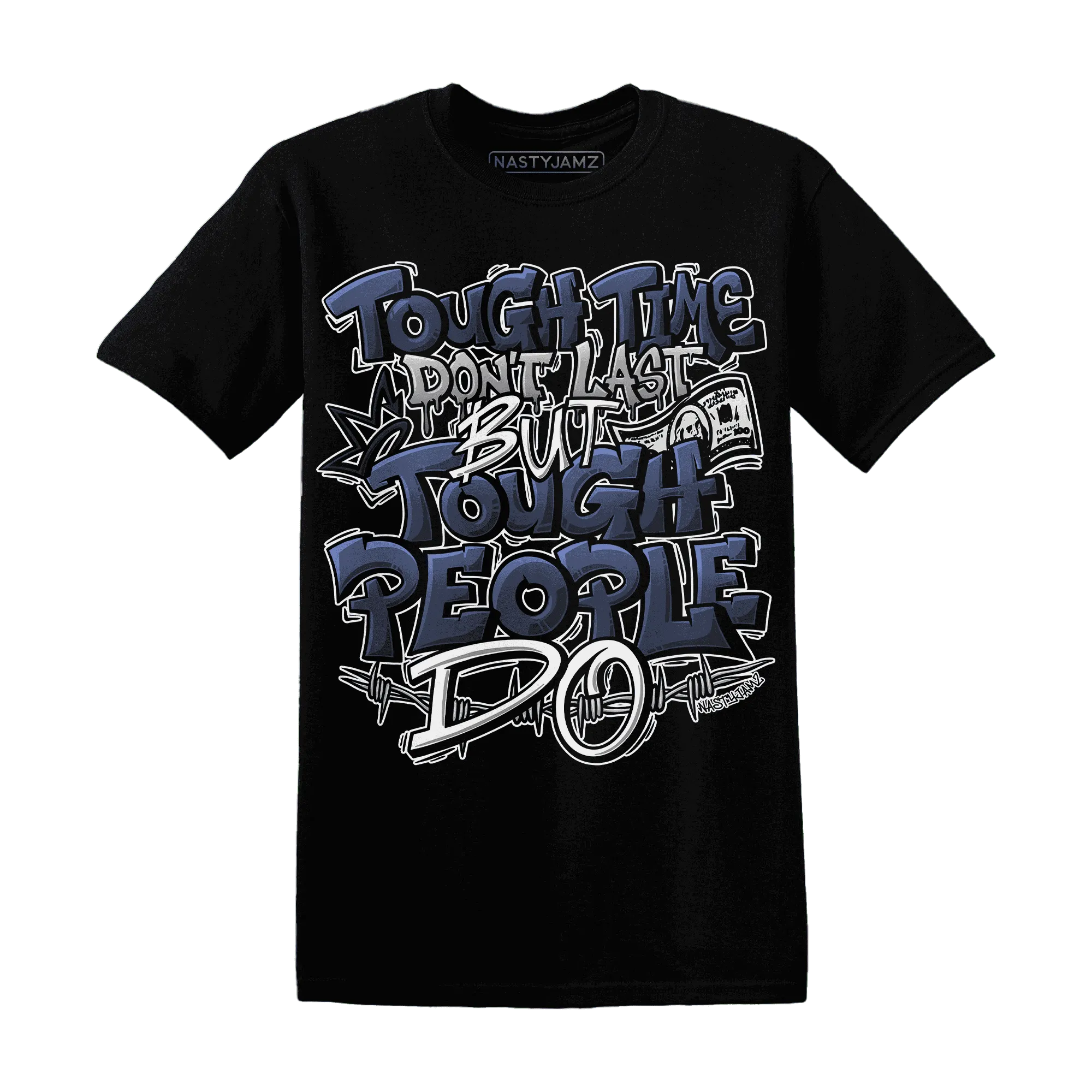 VaporMax-Plus-Midnight-Navy-White-Metallic-Silver-NastyJamz-T-Shirt-Match-Tough-People-Never-Fall