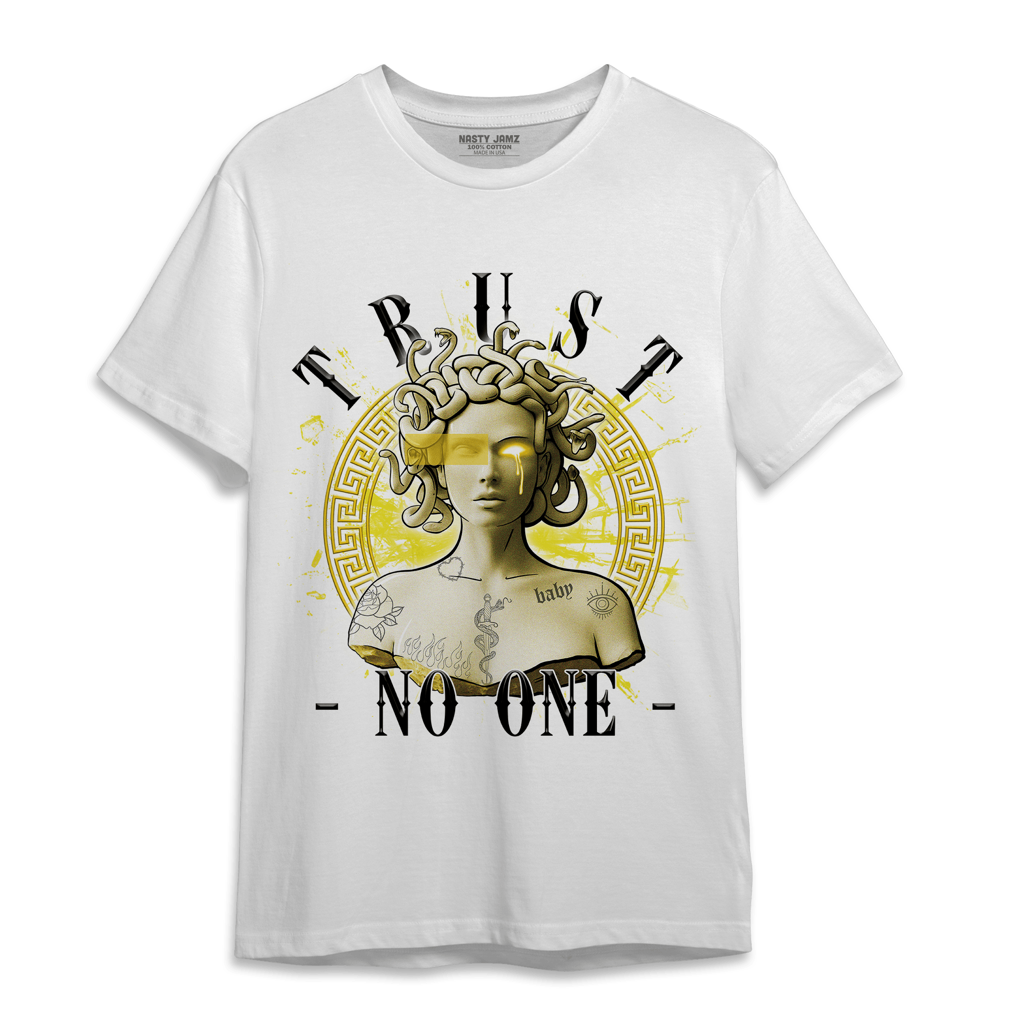 Vivid Sulfur 4s T Shirt Match Trust No One Medusa - NastyJamz