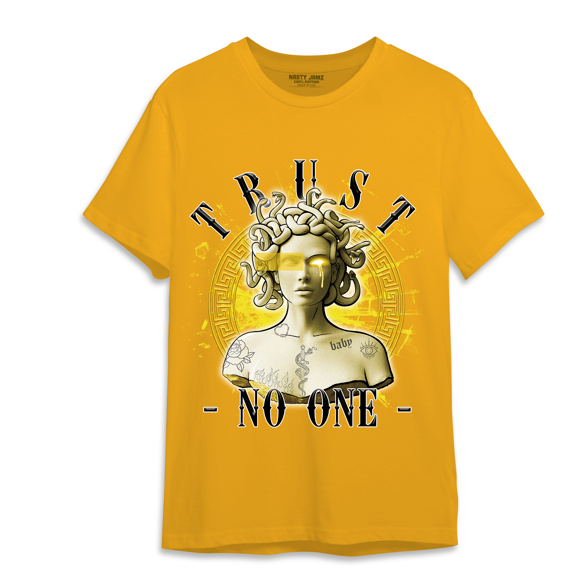 Vivid Sulfur 4s T Shirt Match Trust No One Medusa - NastyJamz