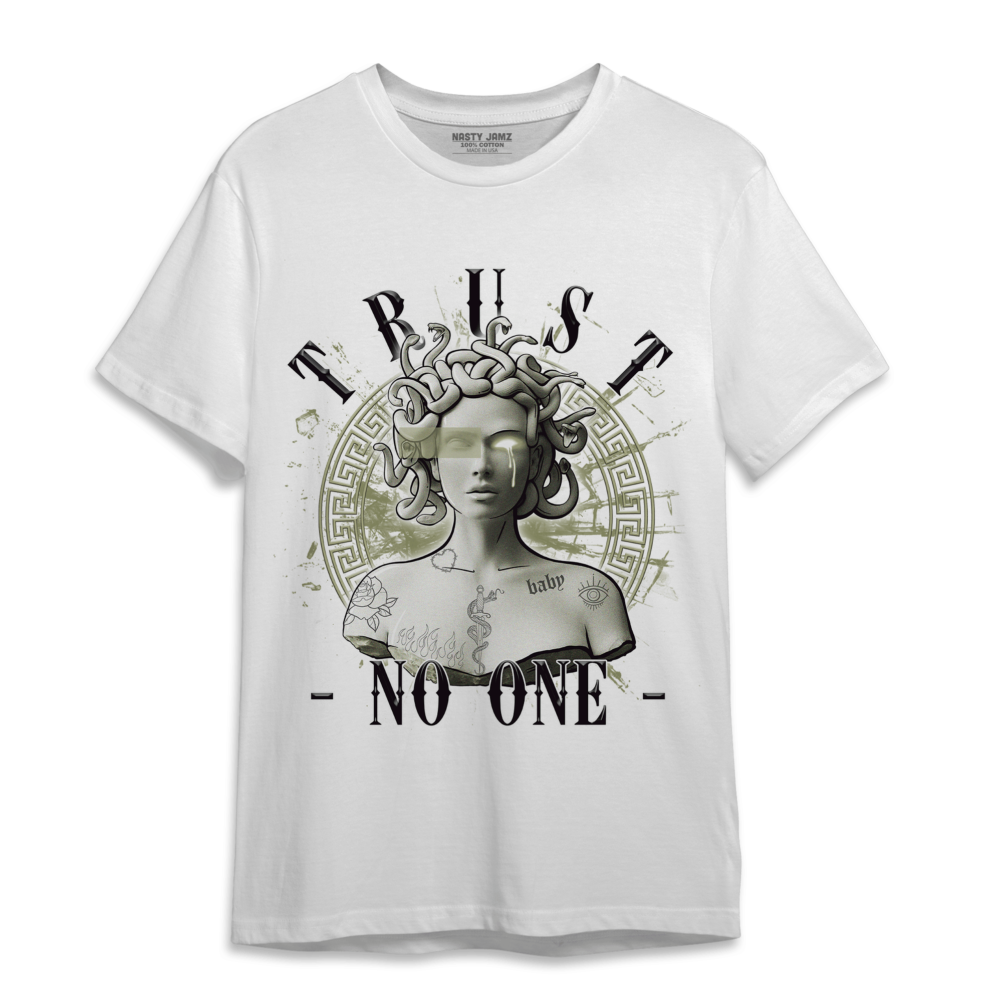 Yeezy Slide Resin T Shirt Match Trust No One Medusa - NastyJamz