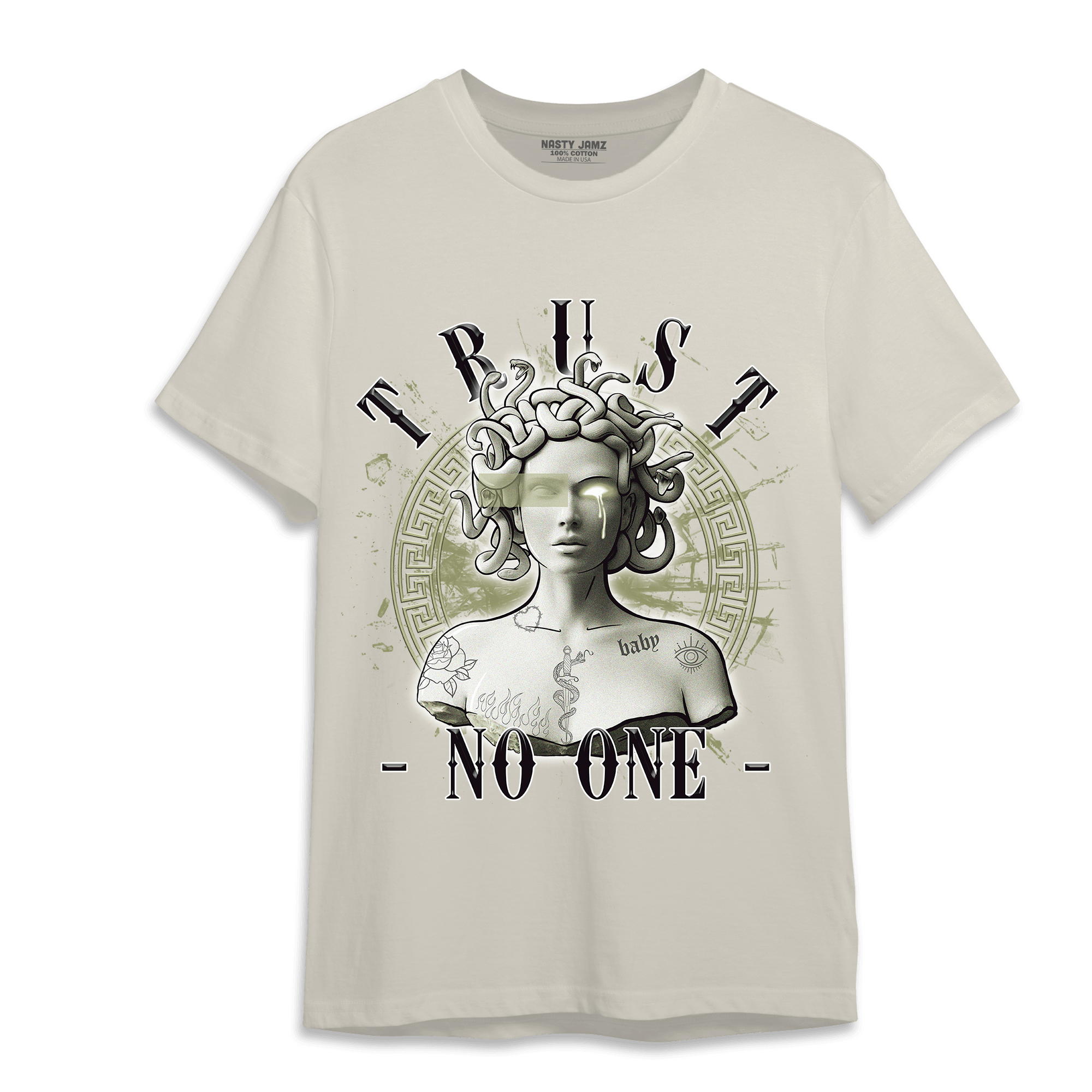 Yeezy Slide Resin T Shirt Match Trust No One Medusa - NastyJamz