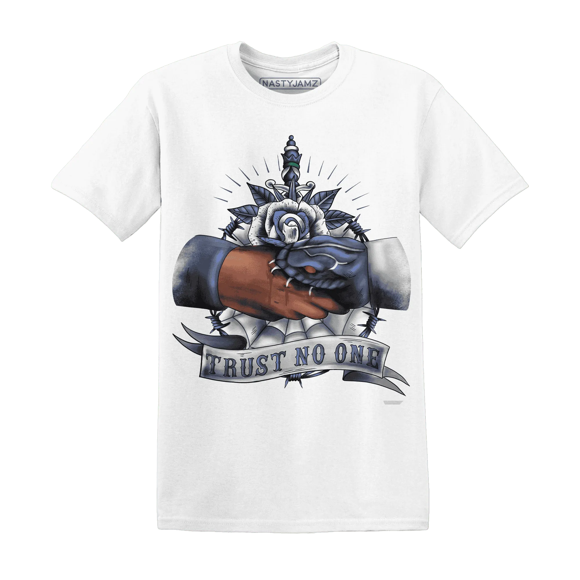 Low-Diffused-Blue-11s-T-Shirt-Match-Trust-No-One-Old-School