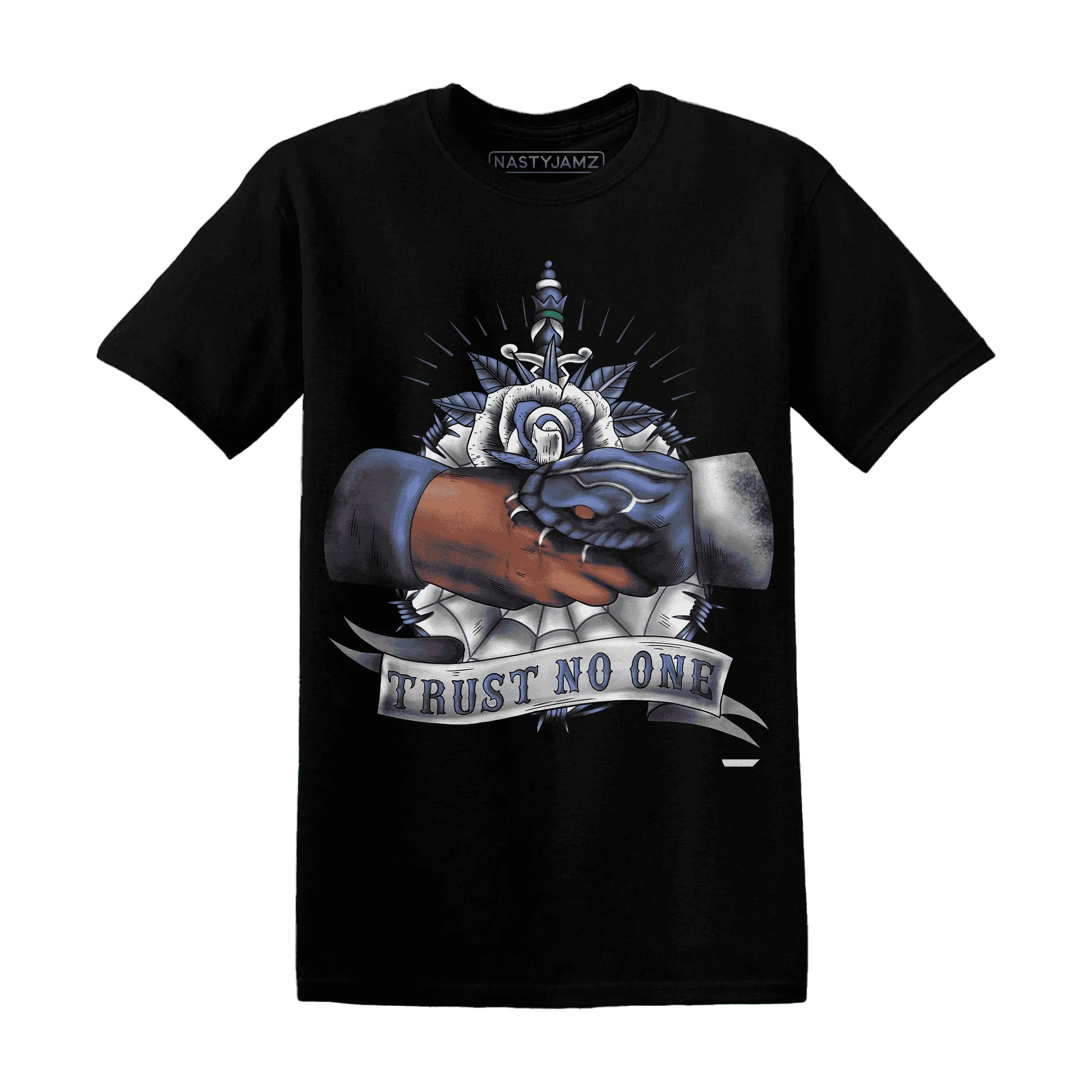 Low-Diffused-Blue-11s-T-Shirt-Match-Trust-No-One-Old-School