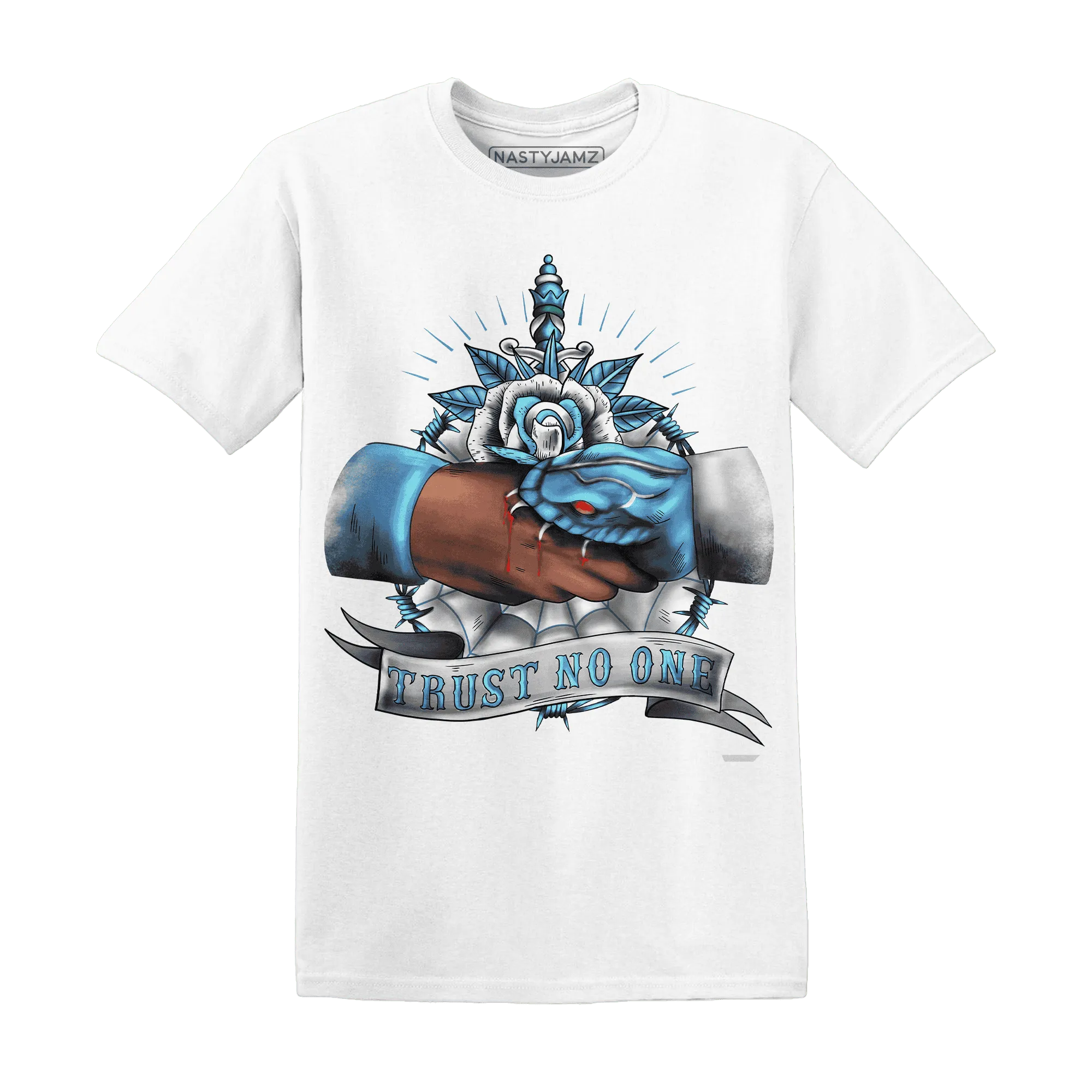 NastyJamz-Carolina-Blue-Univercitii-17s-T-Shirt-Match-Trust-No-One-Old-School