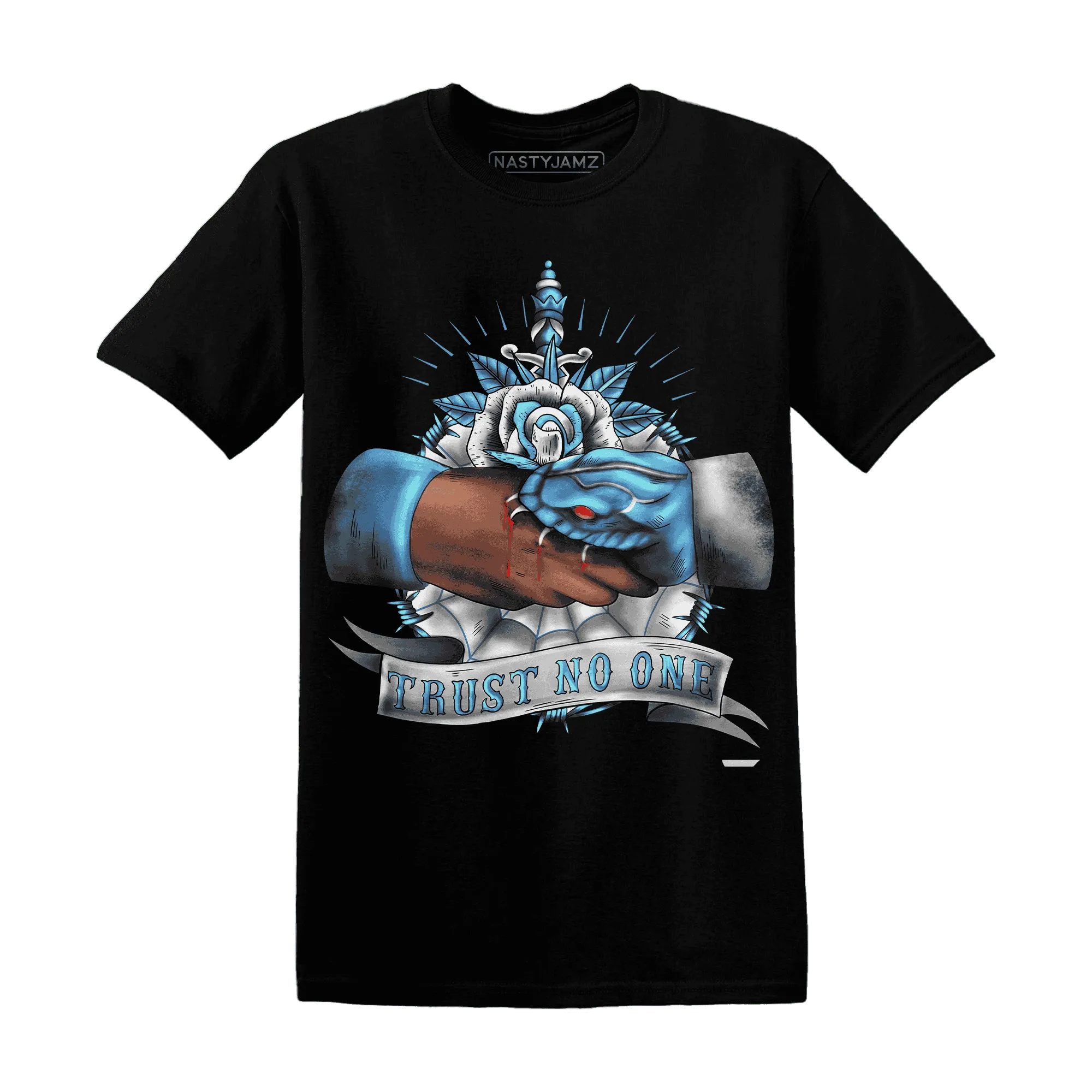 NastyJamz-Carolina-Blue-Univercitii-17s-T-Shirt-Match-Trust-No-One-Old-School