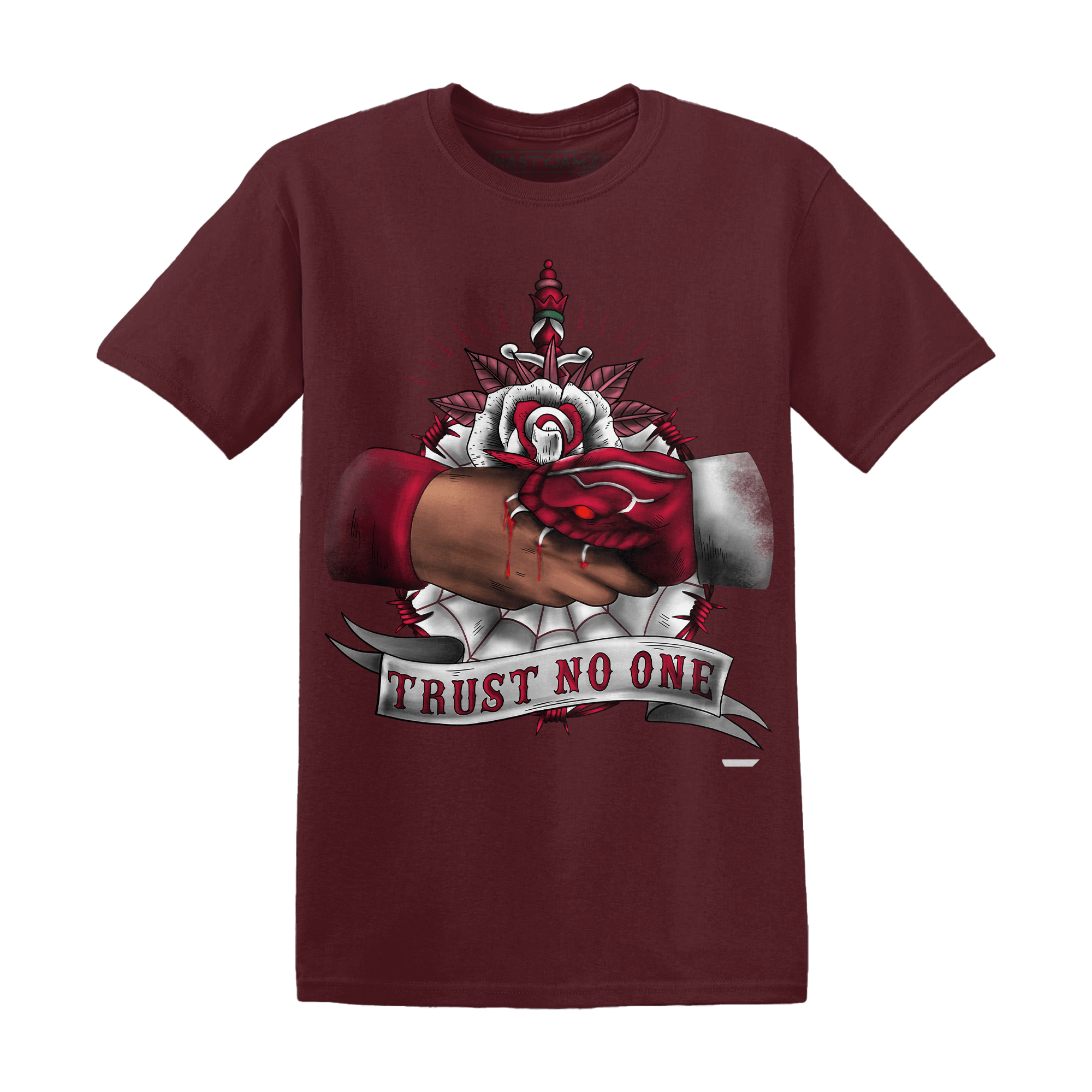 High White Team Red 1s T Shirt Match Trust No One Old School - NastyJamz