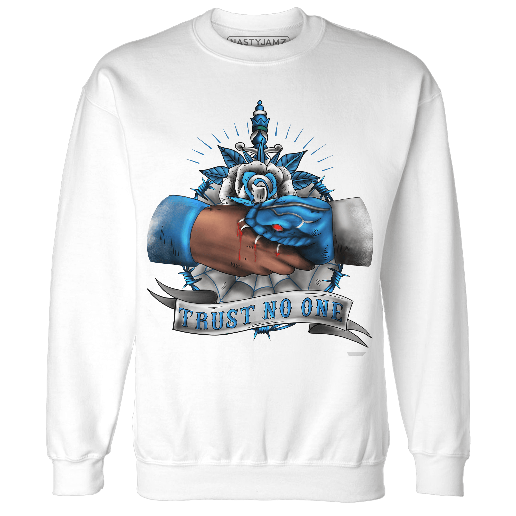 Industrial Blue 4s Sweatshirt Match Trust No One Old School - NastyJamz