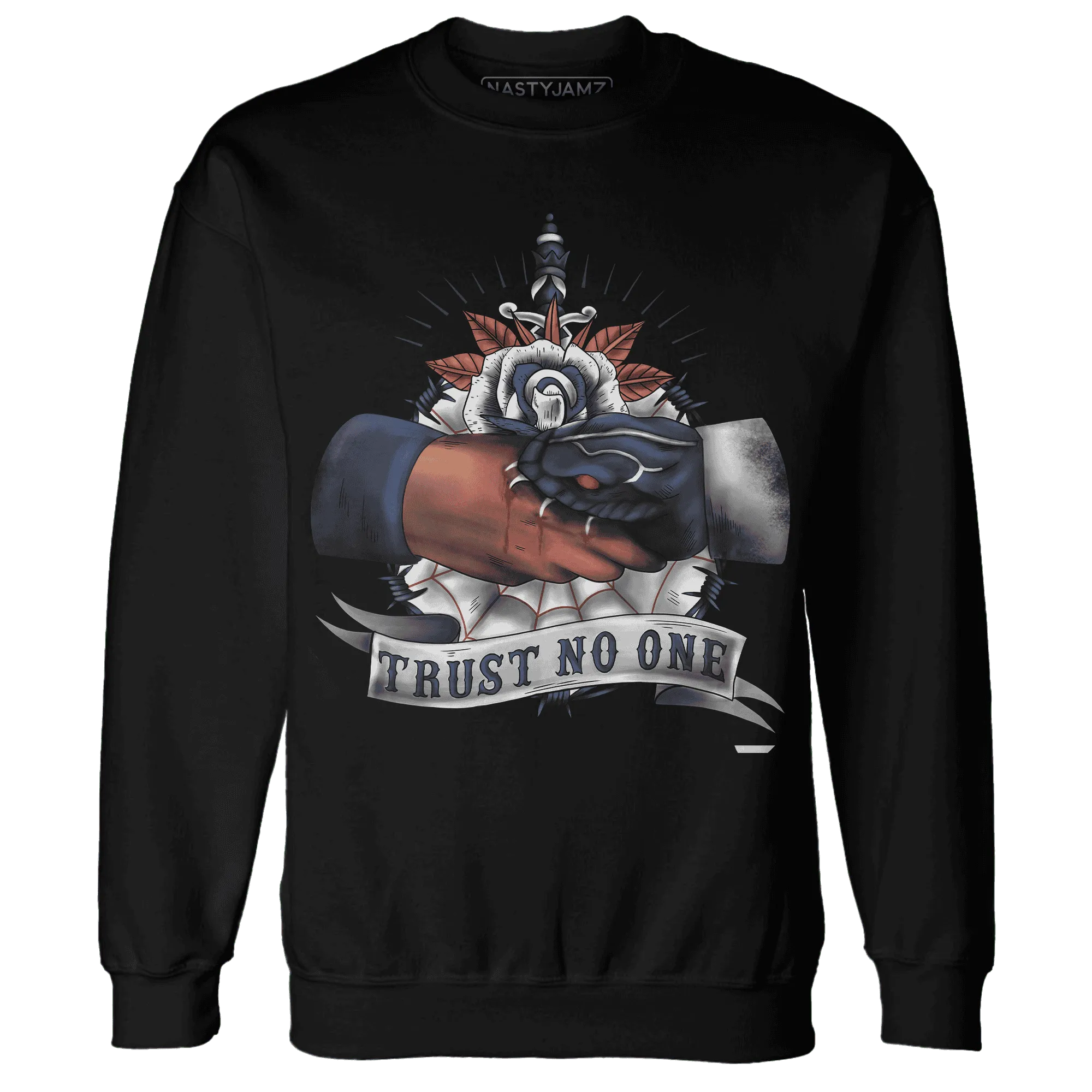 White-Navy-6s-Sweatshirt-Match-Trust-No-One-Old-School