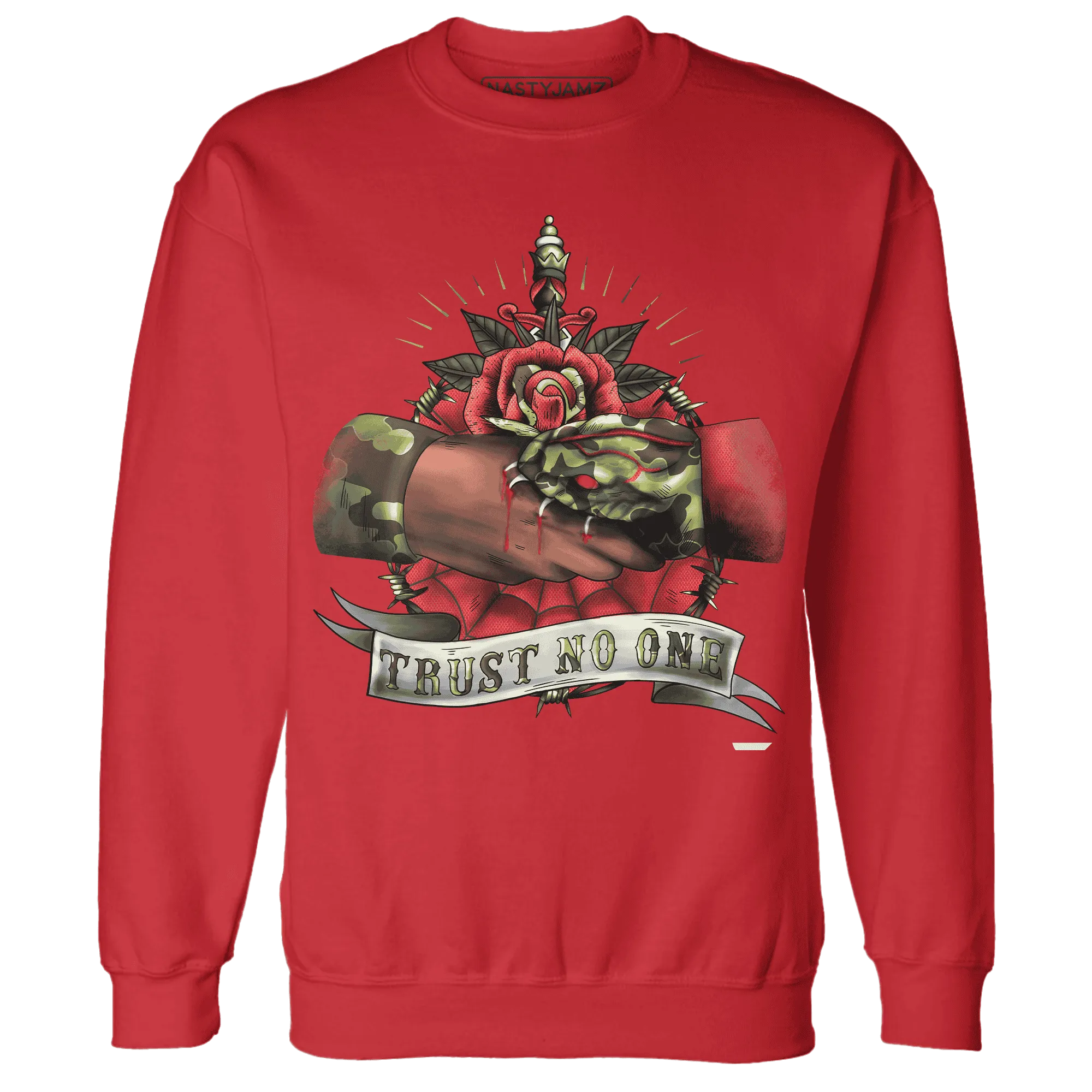 AM-90-Dark-Sage-Solar-Red-NastyJamz-Sweatshirt-Match-Trust-No-One-Old-School