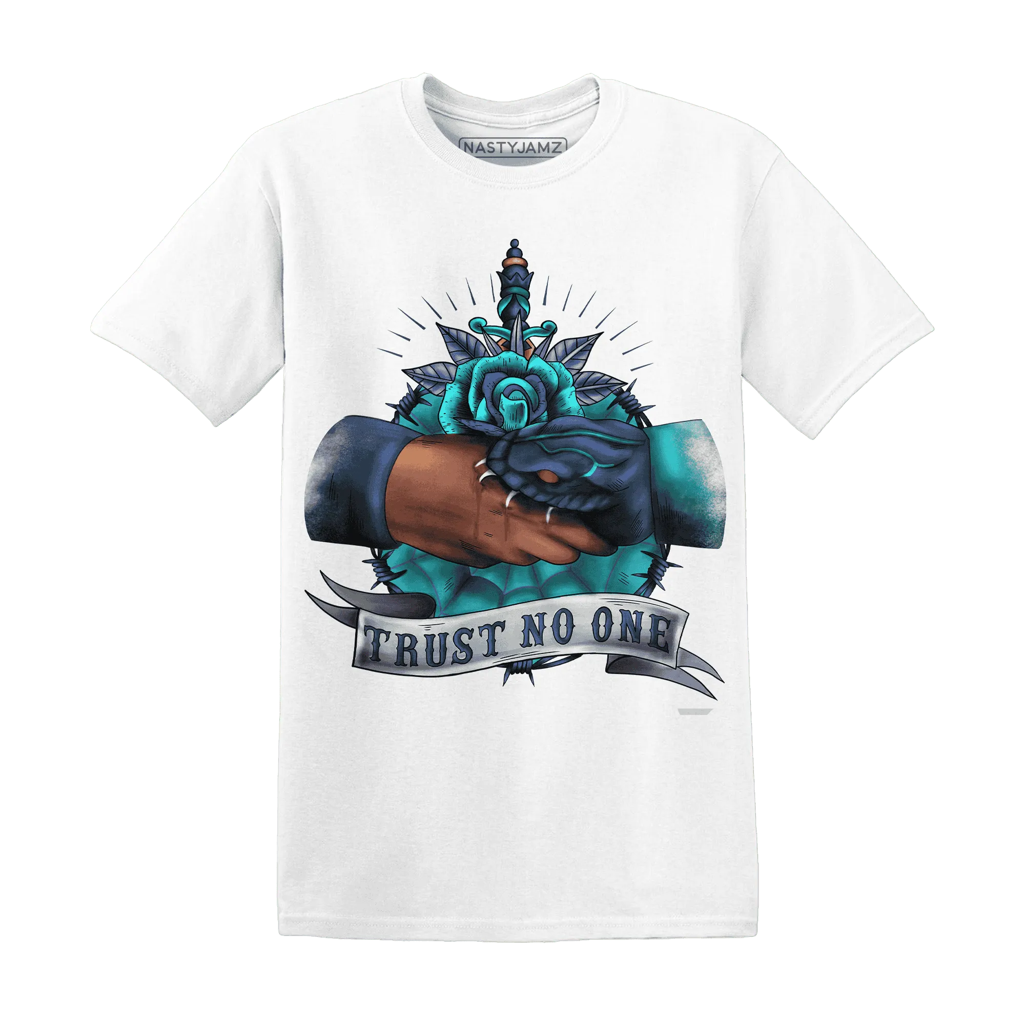 NastyJamz-AM-Plus-Drift-Midnight-Navy-Total-Orange-Dusty-Cactus-T-Shirt-Match-Trust-No-One-Old-School