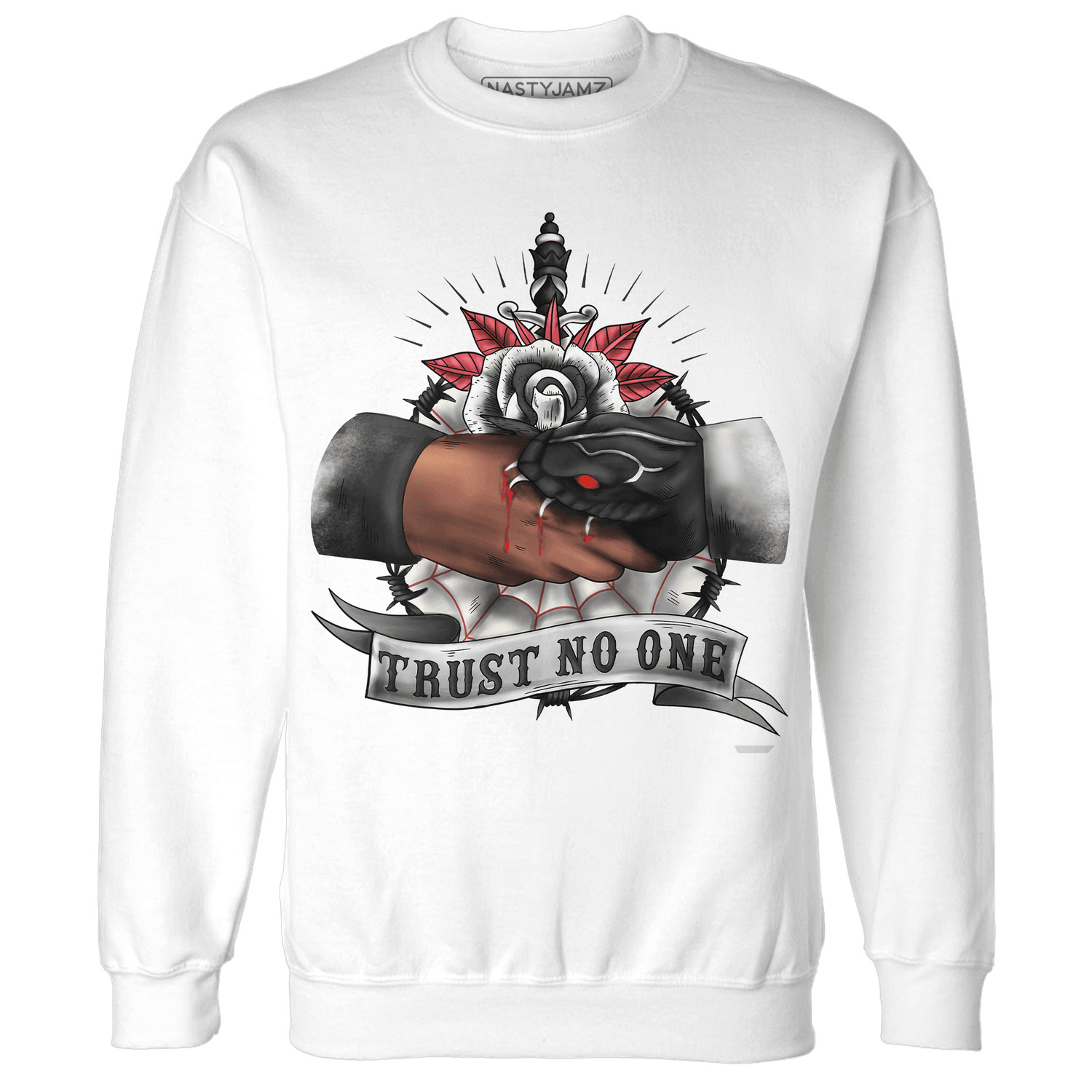 Jumman Jack Universityy Red Sweatshirt Match Trust No One Old School - NastyJamz