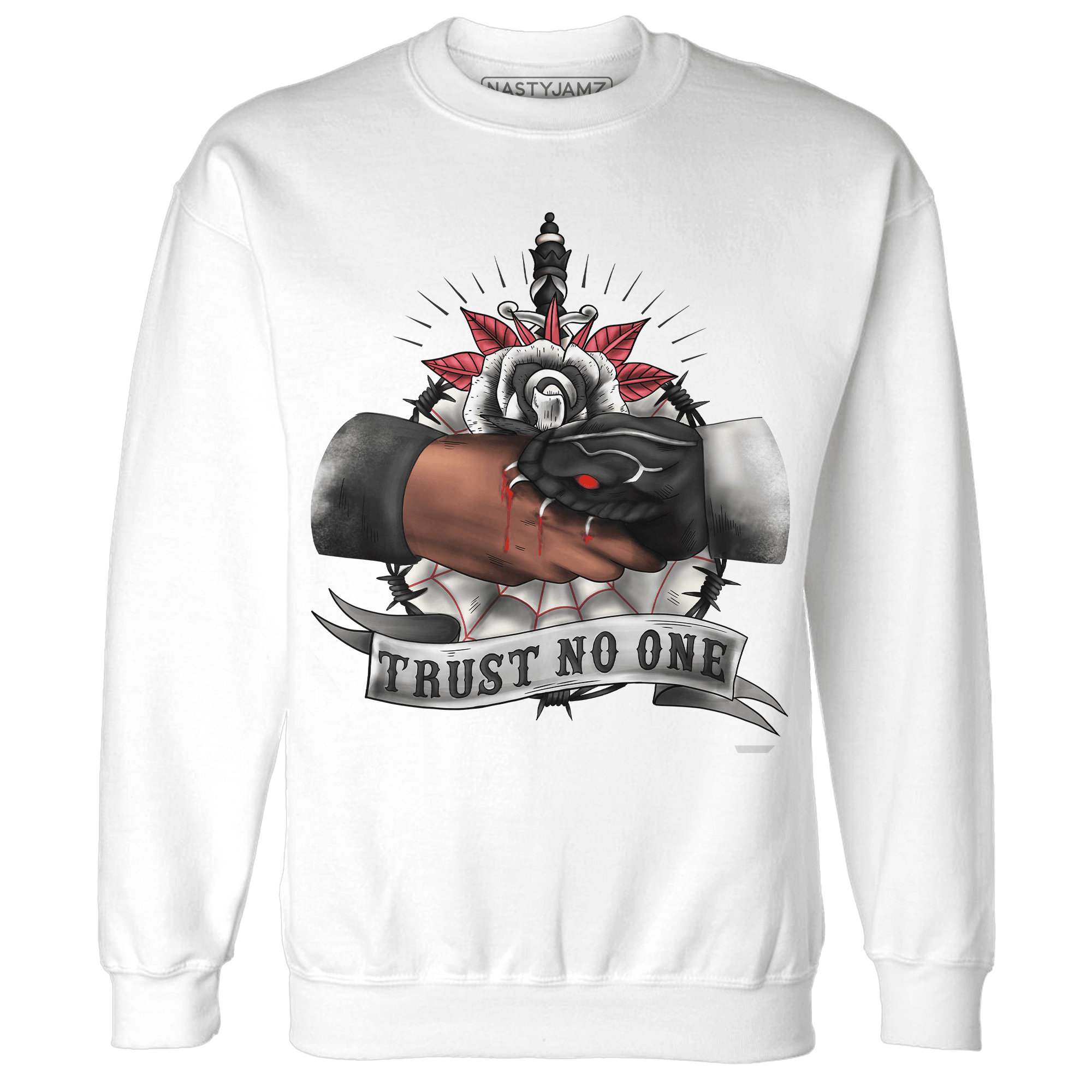 Jumman Jack Universityy Red Sweatshirt Match Trust No One Old School - NastyJamz