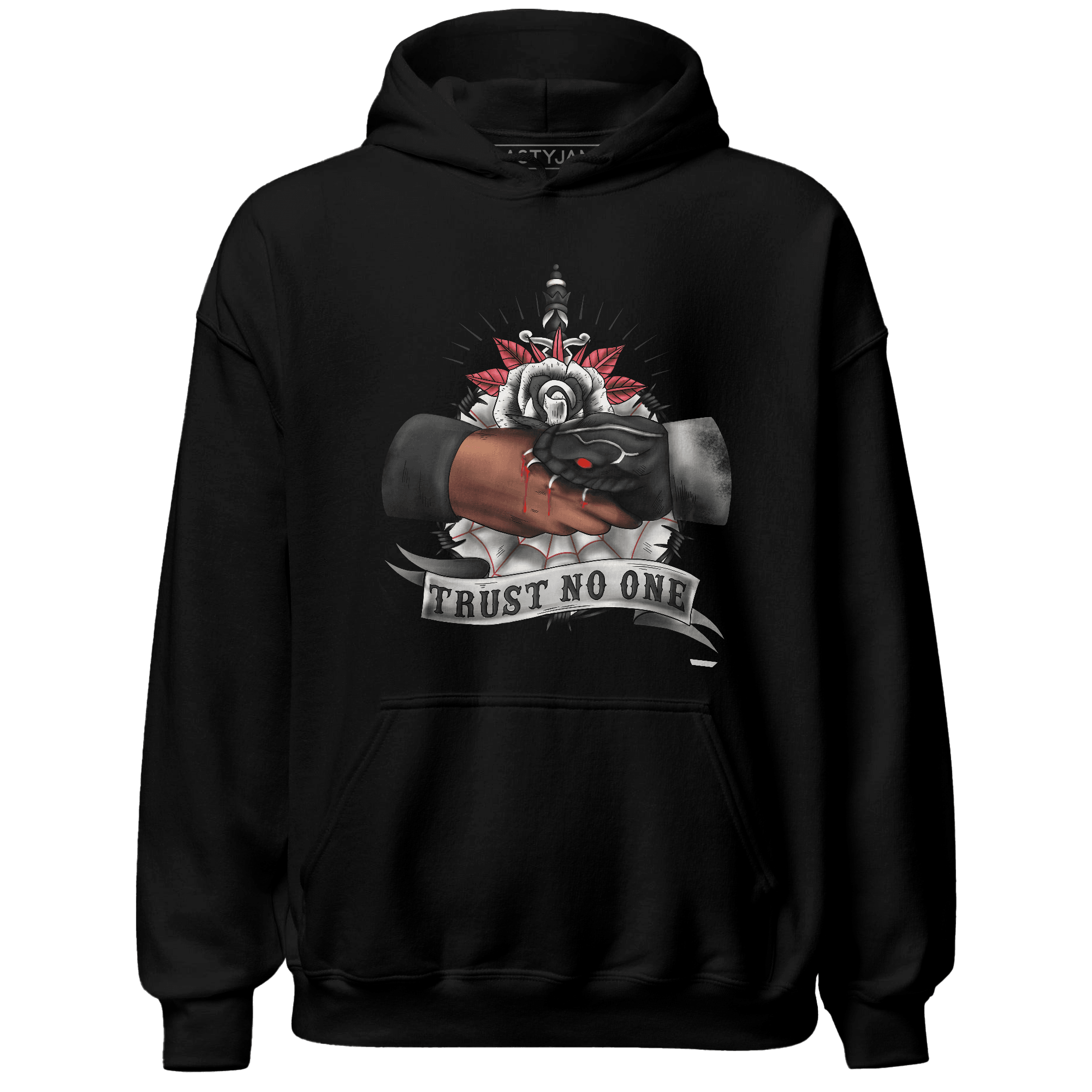 Jumman Jack Universityy Red Hoodie Match Trust No One Old School - NastyJamz