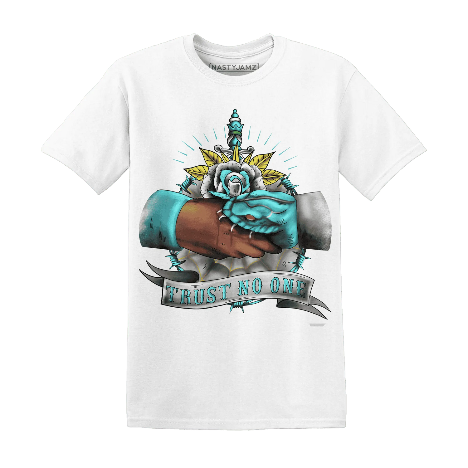 NastyJamz-NBL-Cyan-Burst-9060-T-Shirt-Match-Trust-No-One-Old-School