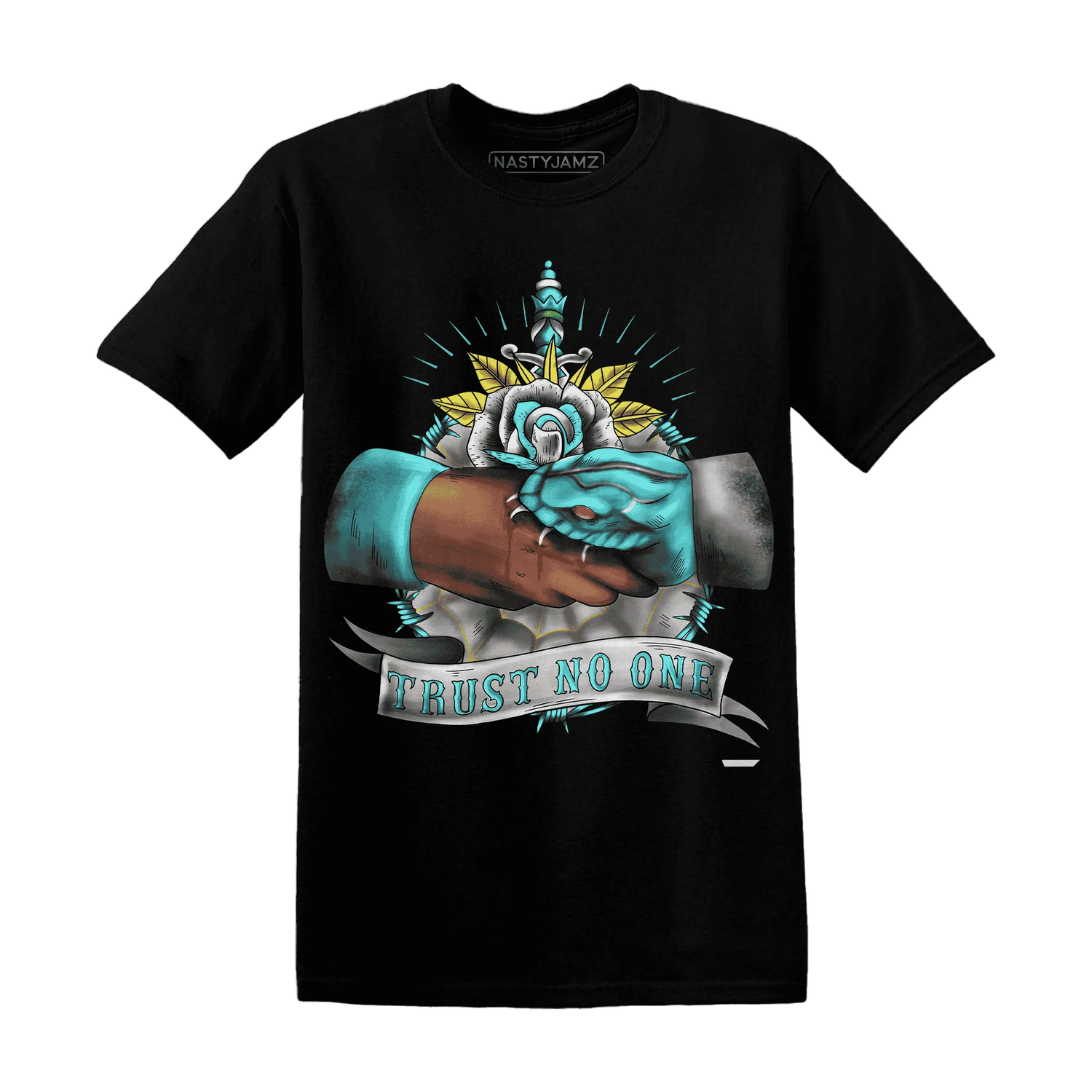 NastyJamz-NBL-Cyan-Burst-9060-T-Shirt-Match-Trust-No-One-Old-School