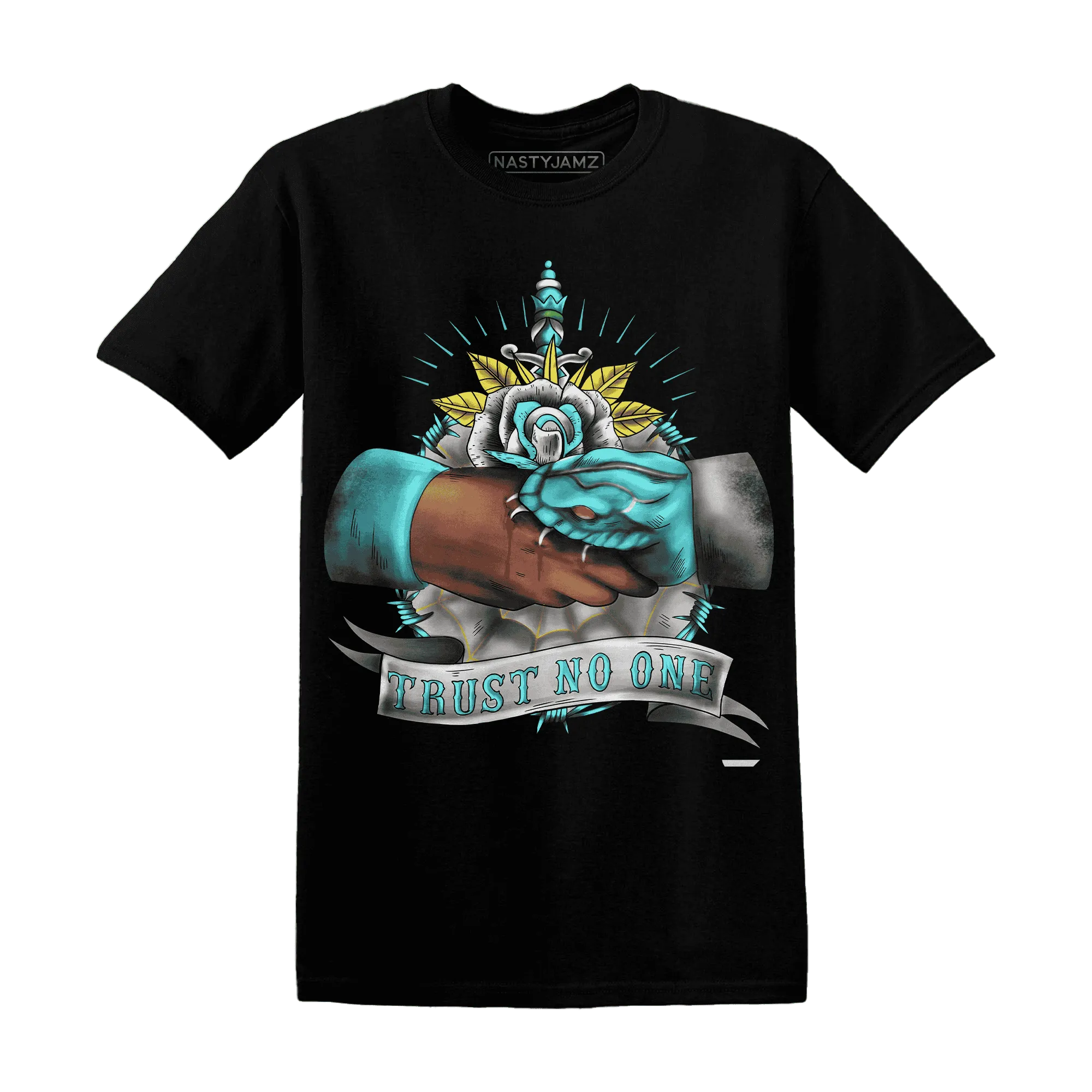 NastyJamz-NBL-Cyan-Burst-9060-T-Shirt-Match-Trust-No-One-Old-School