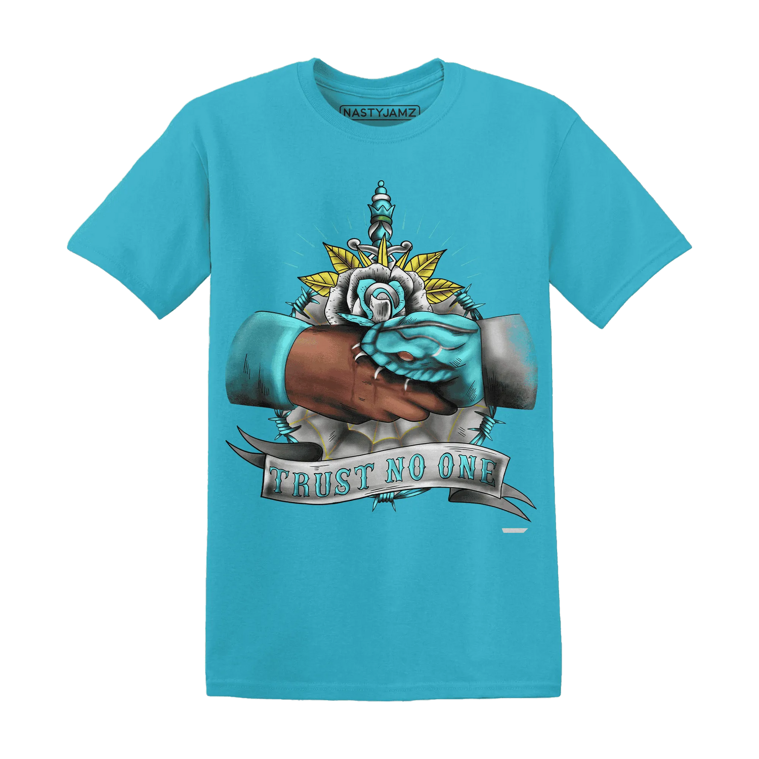 NastyJamz-NBL-Cyan-Burst-9060-T-Shirt-Match-Trust-No-One-Old-School