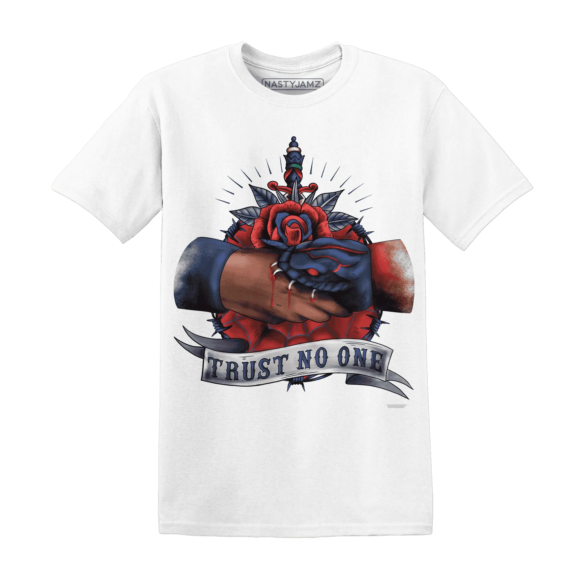 VaporMax-Air-Plus-Midnight-Navy-Gold-Black-NastyJamz-T-Shirt-Match-Trust-No-One-Old-School