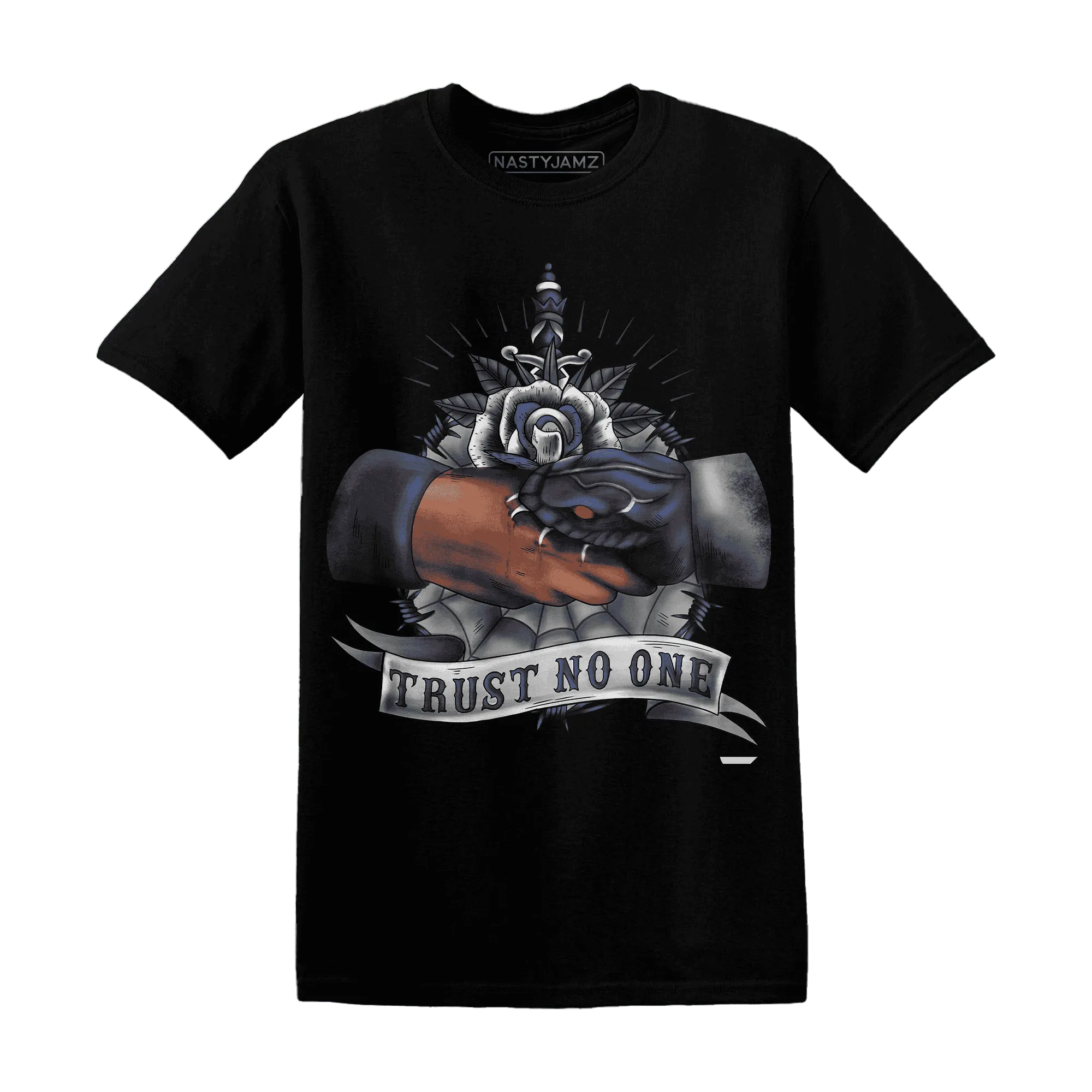 VaporMax-Plus-Midnight-Navy-White-Metallic-Silver-NastyJamz-T-Shirt-Match-Trust-No-One-Old-School