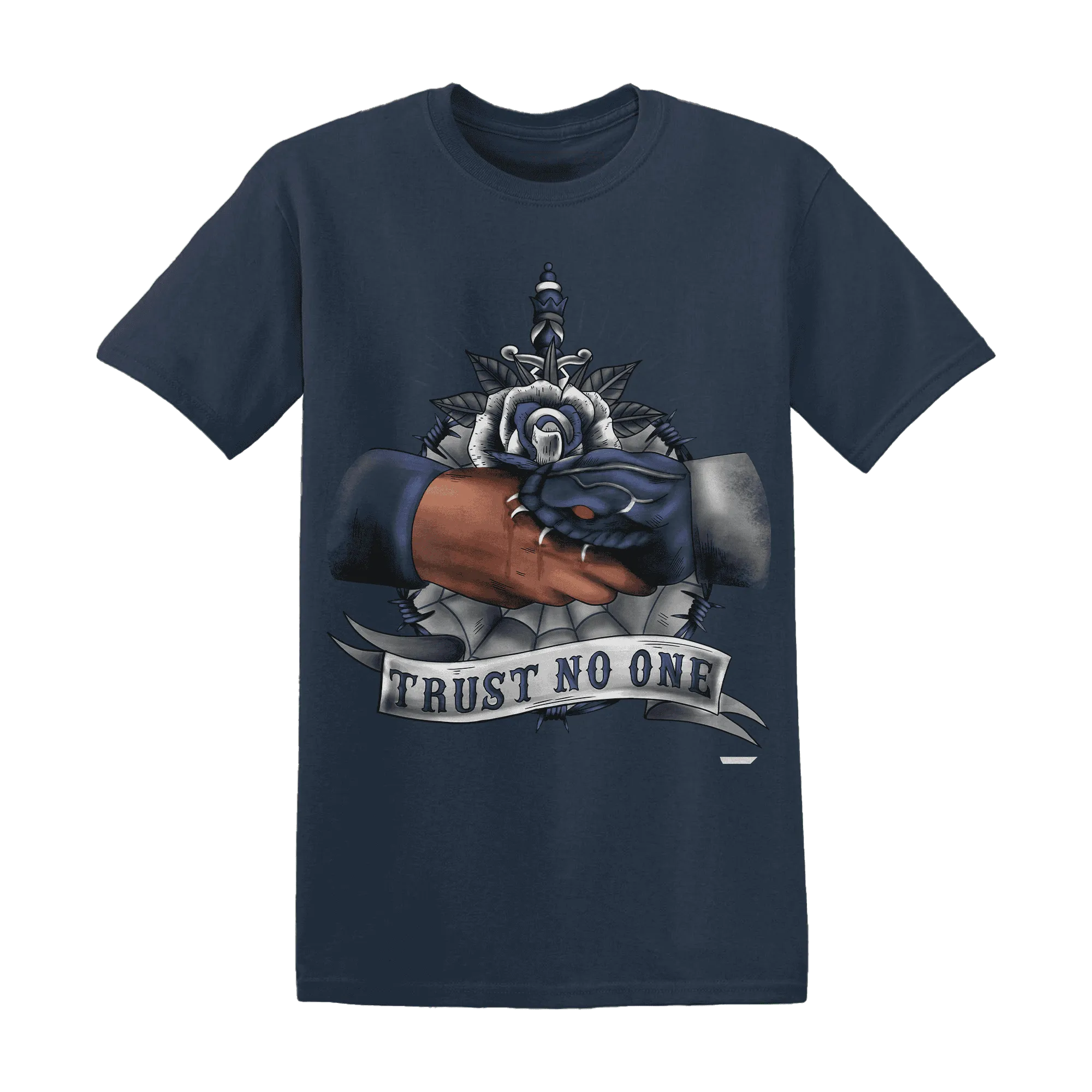 VaporMax-Plus-Midnight-Navy-White-Metallic-Silver-NastyJamz-T-Shirt-Match-Trust-No-One-Old-School