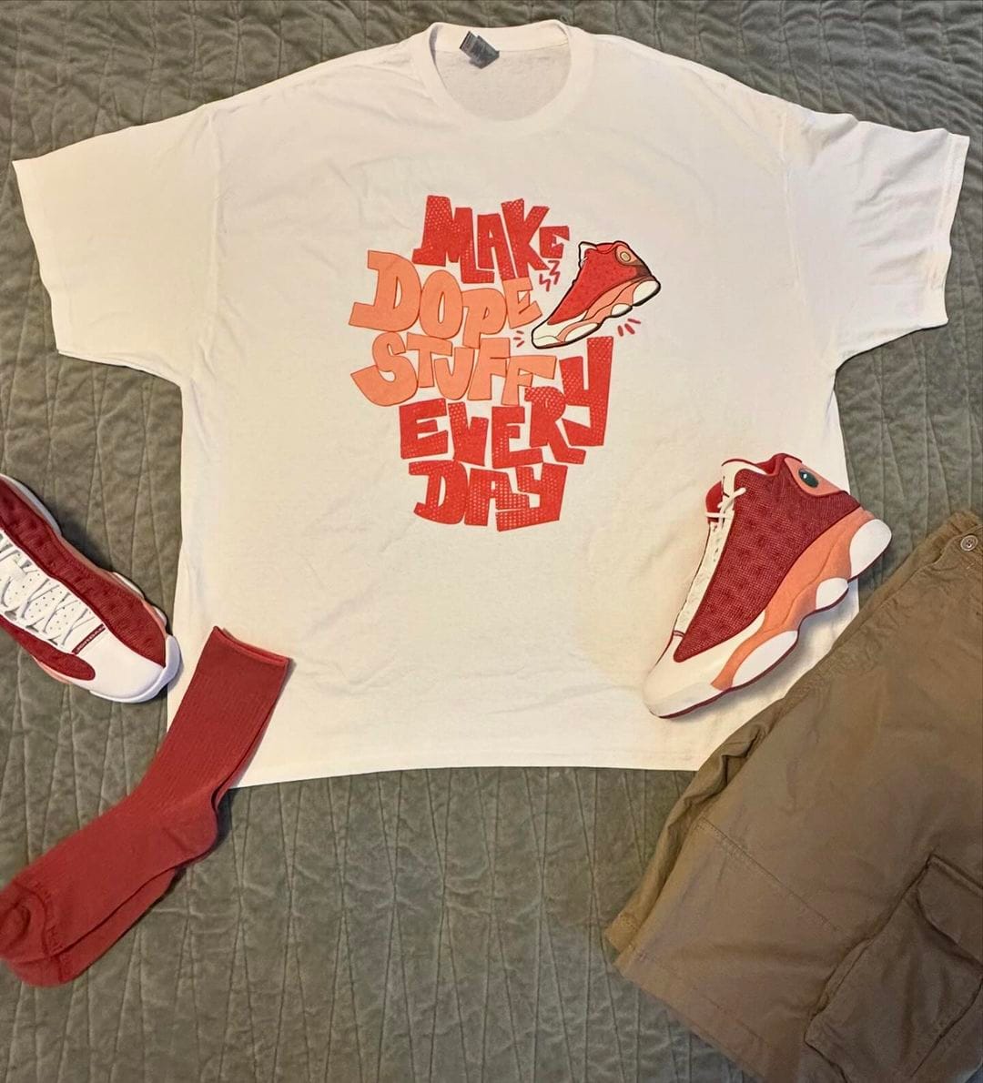 NastyJamz Dune Red 13s Pink Red White Tee Match Dope Sneaker