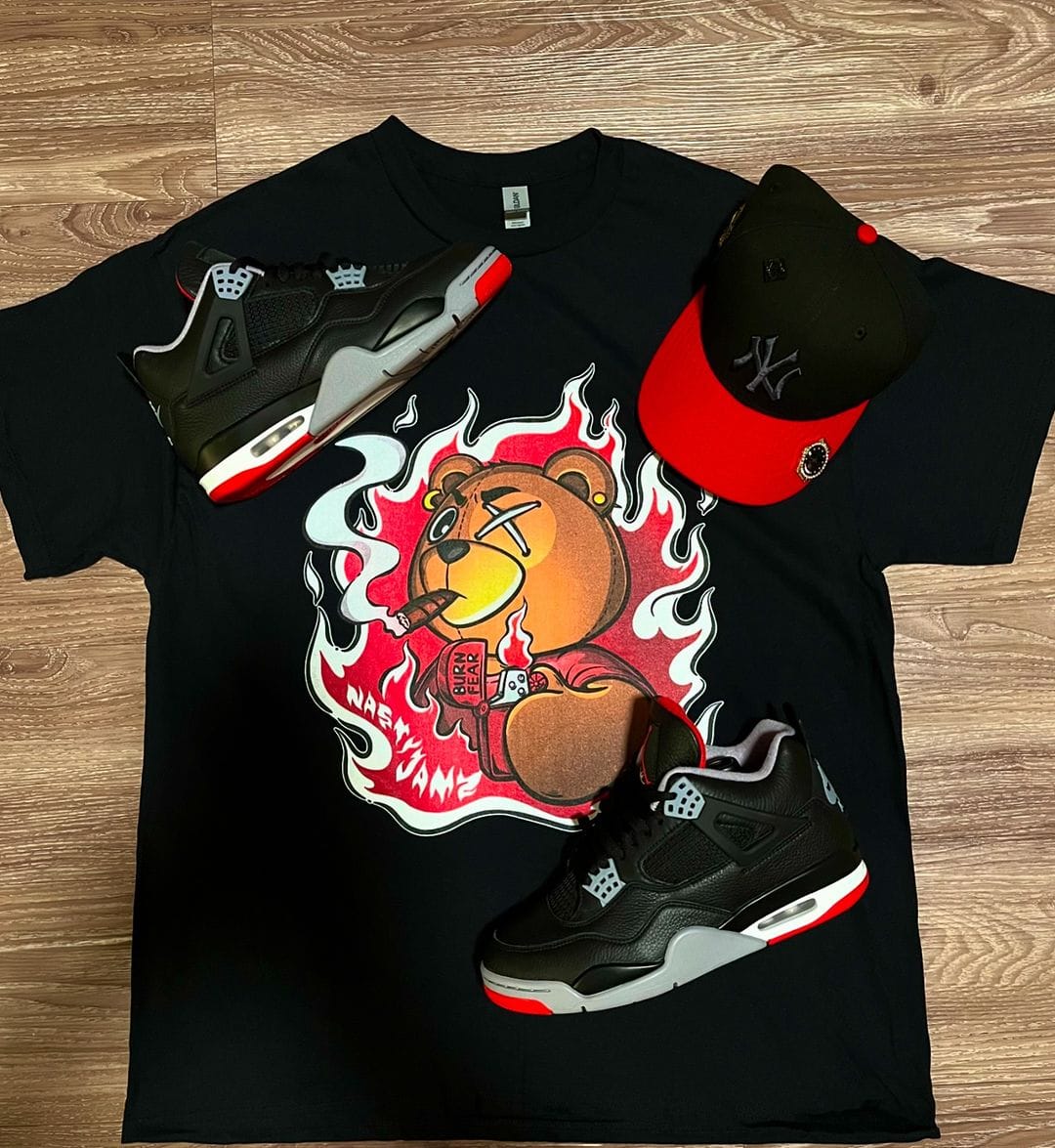 NastyJamz Bred Reimagined 4s T-Shirt Match BER Burn Fear