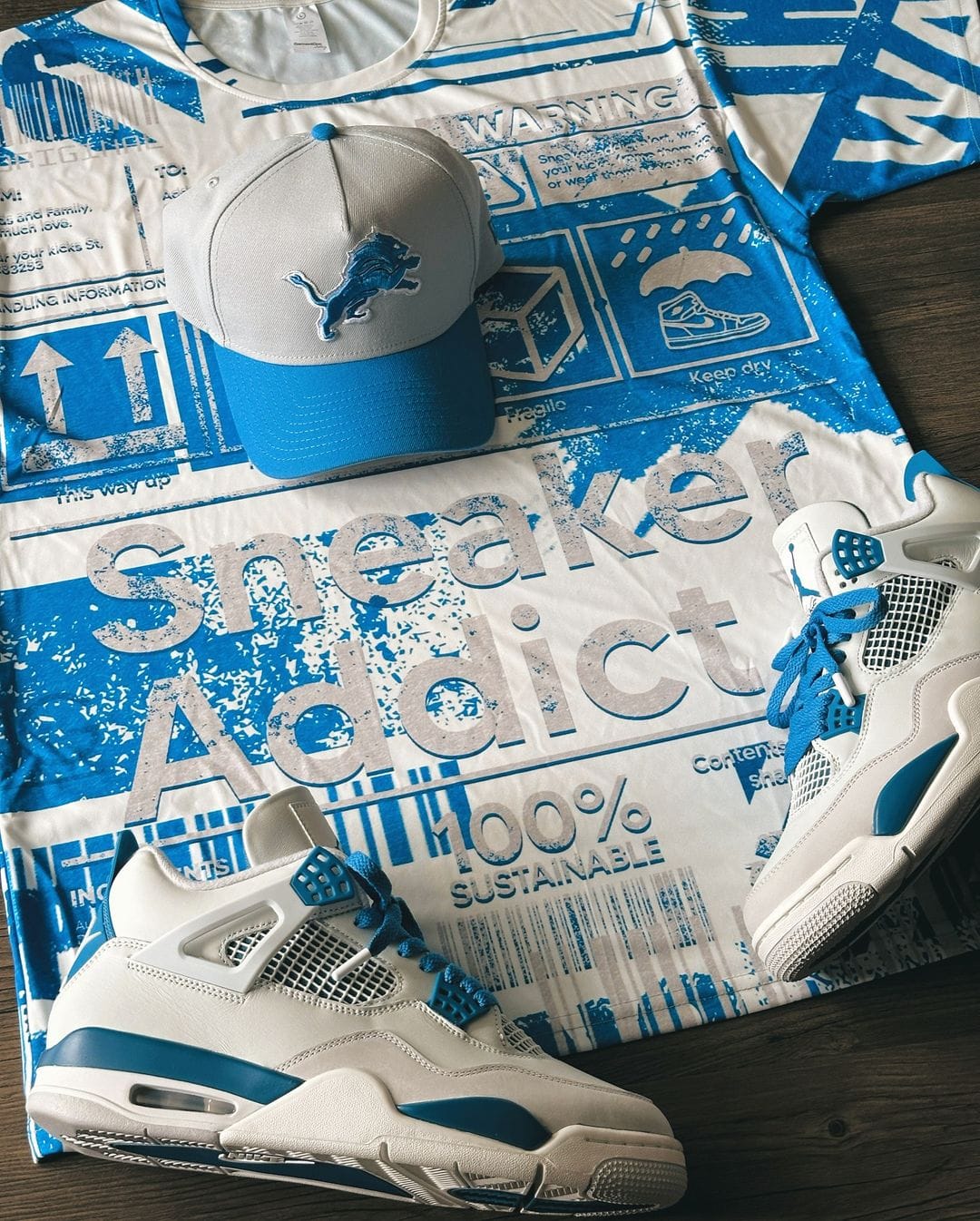 NastyJamz Industrial Blue 4s T-Shirt Match Sneaker Addict Warning All-Over Print