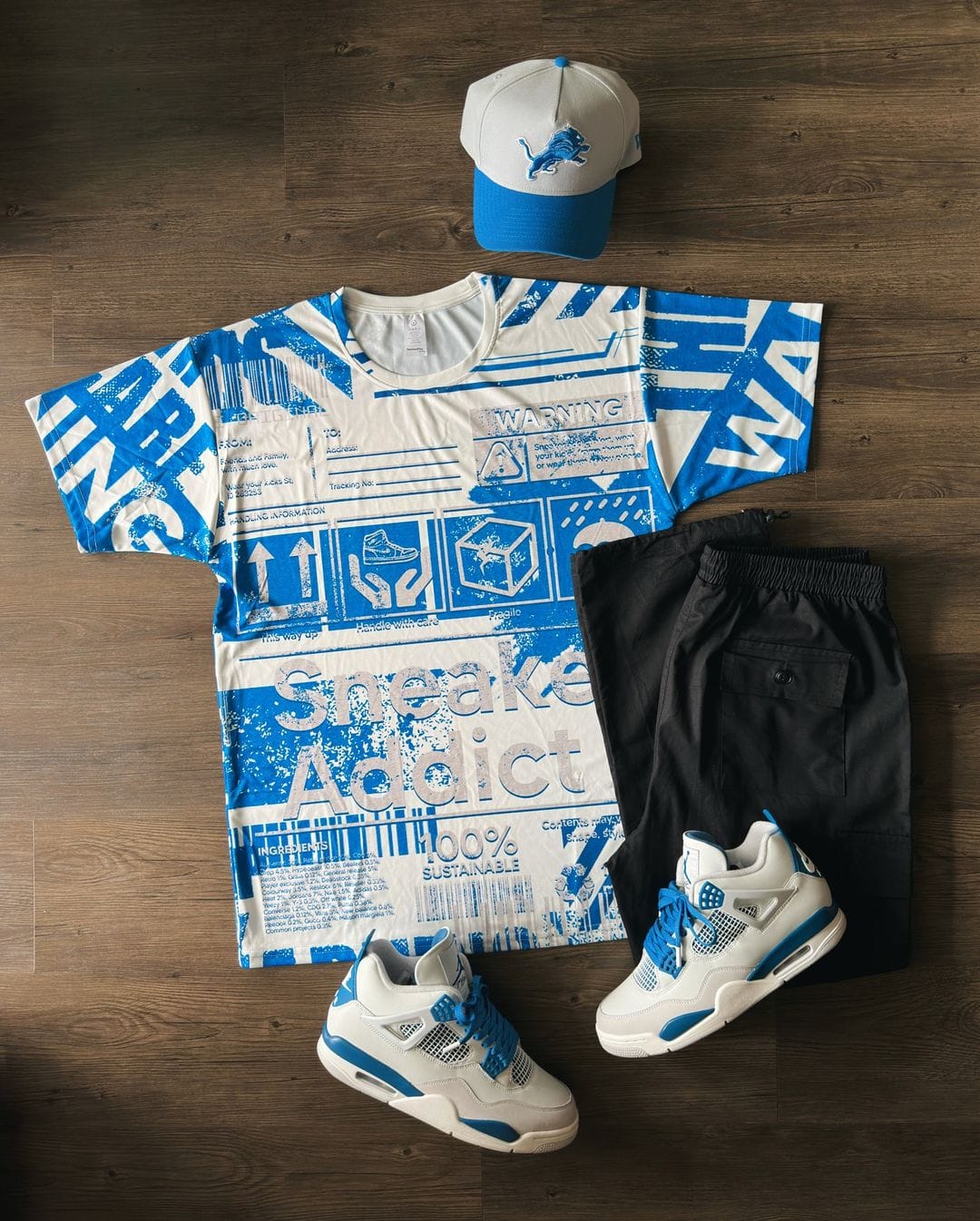 NastyJamz Industrial Blue 4s T-Shirt Match Sneaker Addict Warning All-Over Print