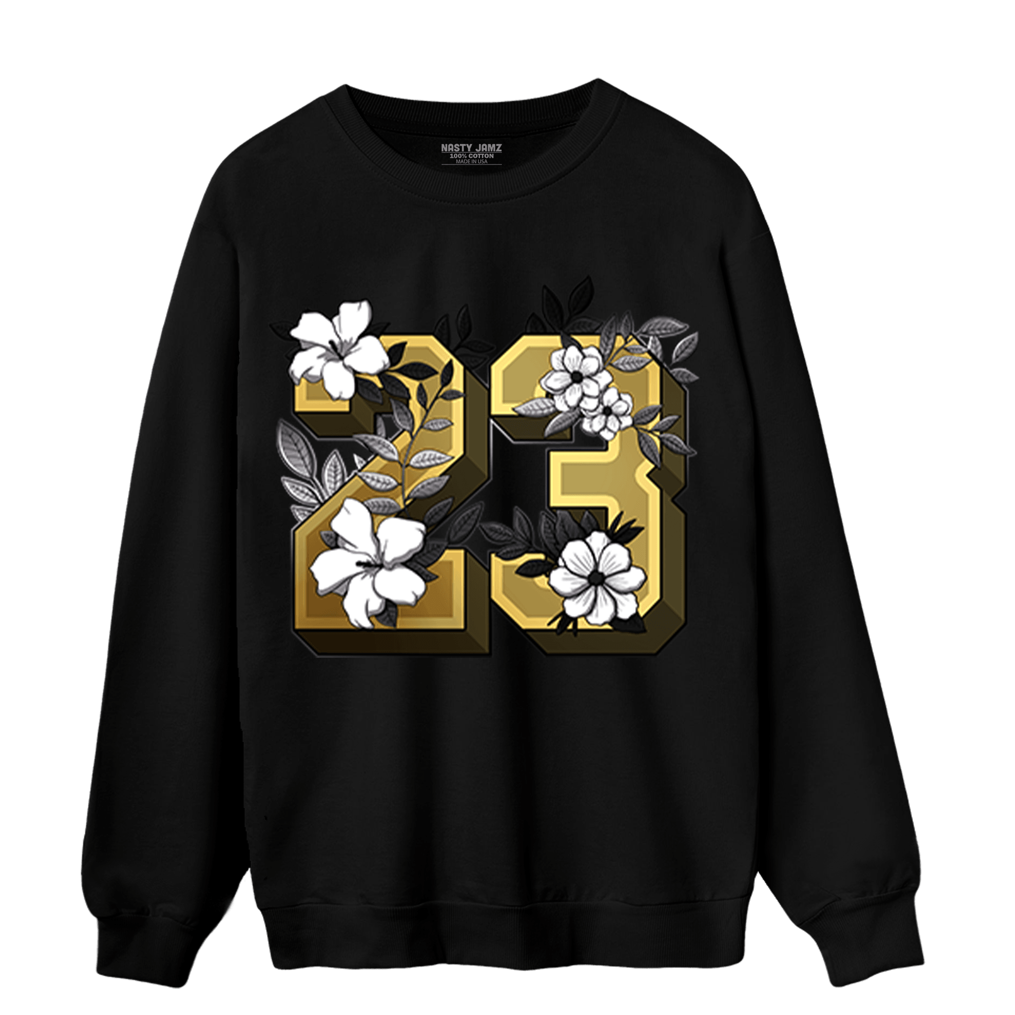Mid SE Black Gold 1s Sweatshirt Match 23 Floral - NastyJamz