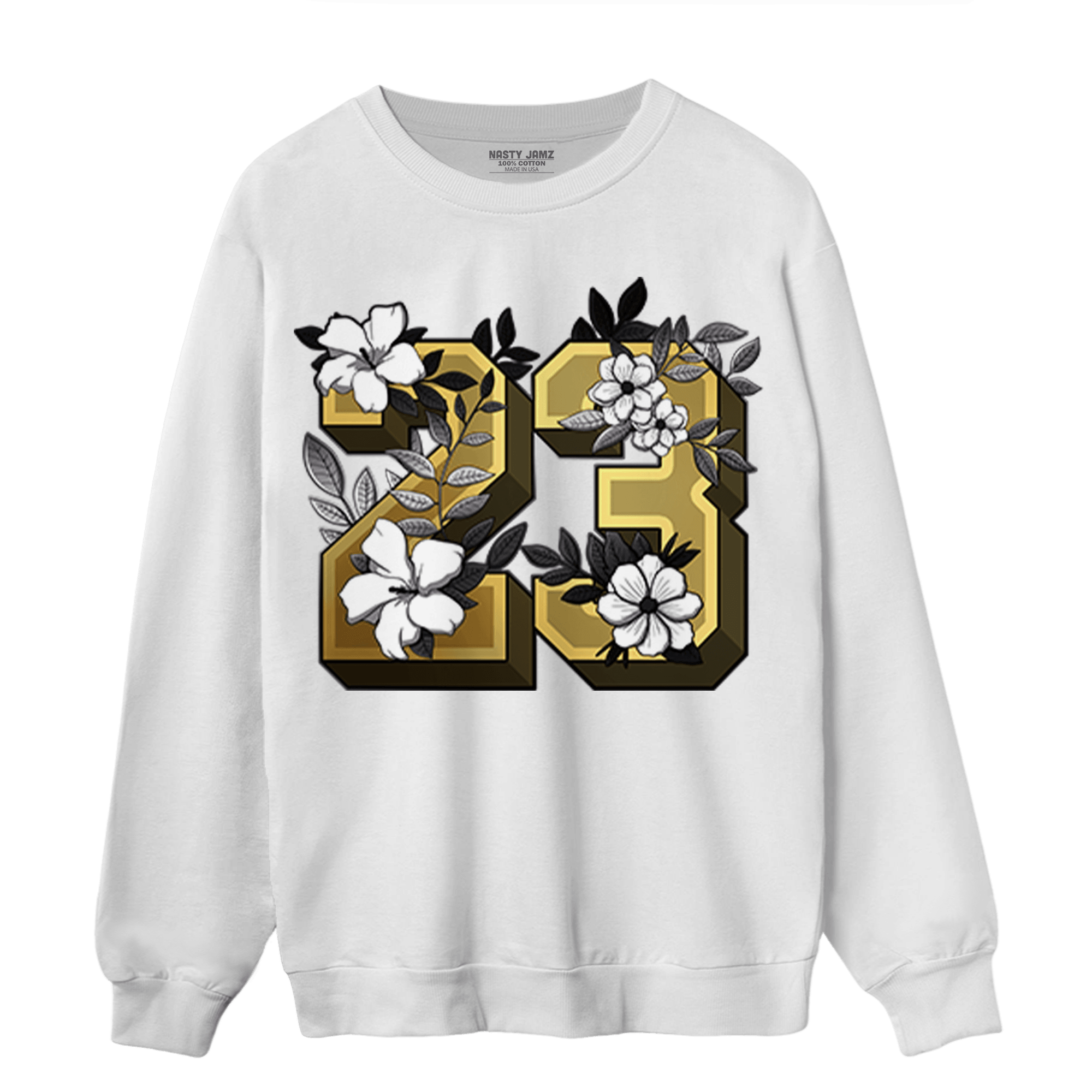 Mid SE Black Gold 1s Sweatshirt Match 23 Floral - NastyJamz